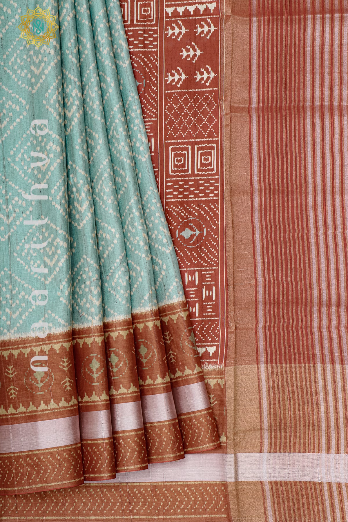 AQUA BLUE WITH RUST ORANGE - KOTHA TUSSAR