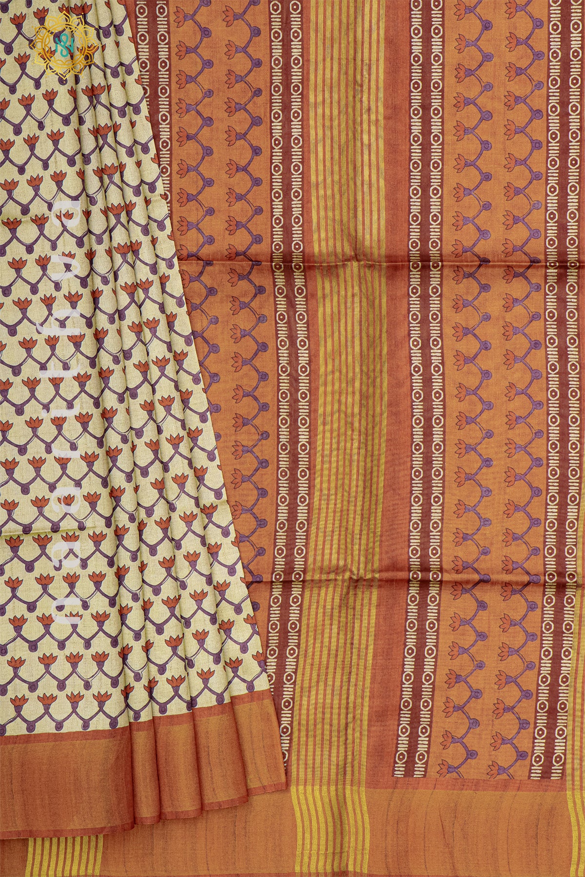 BIEGE WITH RUST ORANGE - SEMI TUSSAR SILK