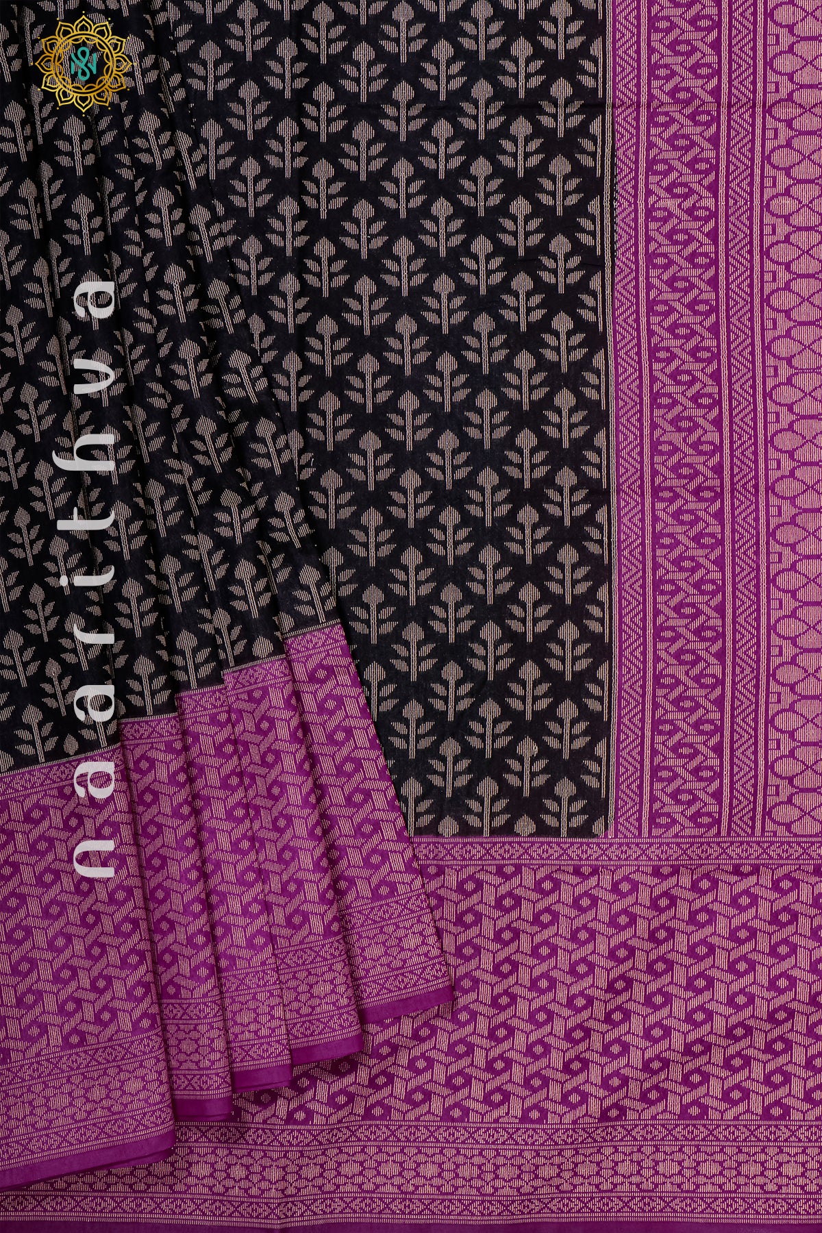 BLACK WITH MAGENTA - JUTE COTTON