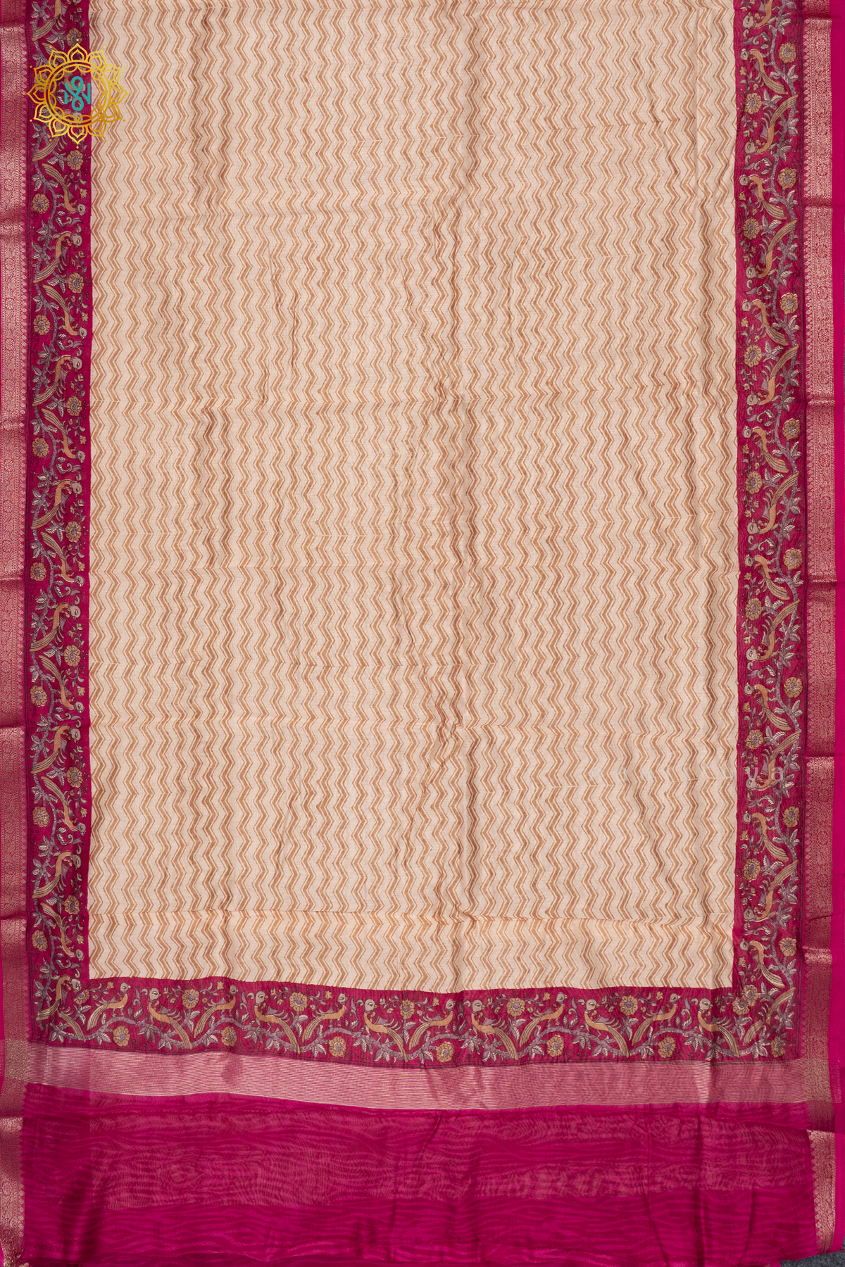 OFF WHITE WITH PINK - CHANDERI SLK COTTON