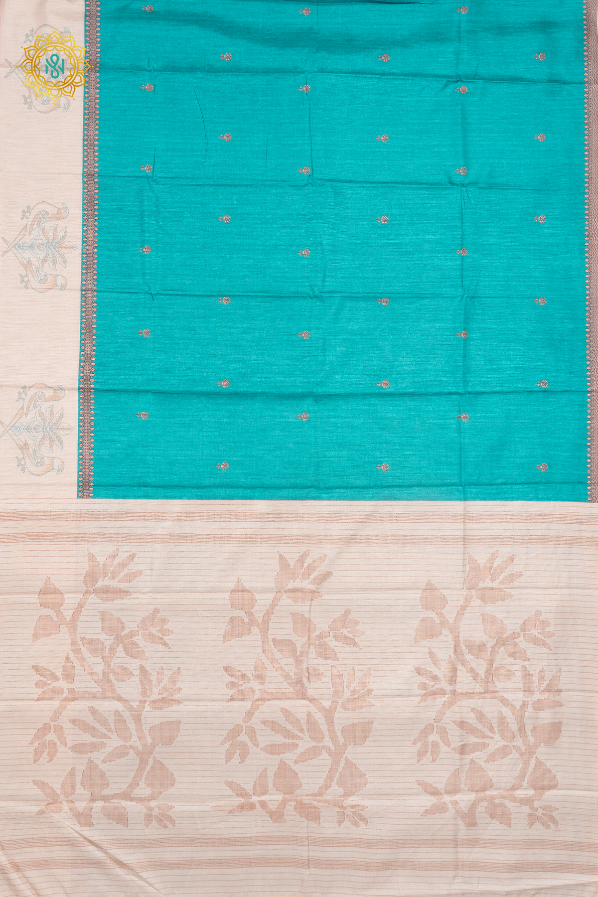 AQUA BLUE WITH OFF WHITE - SEMI TUSSAR