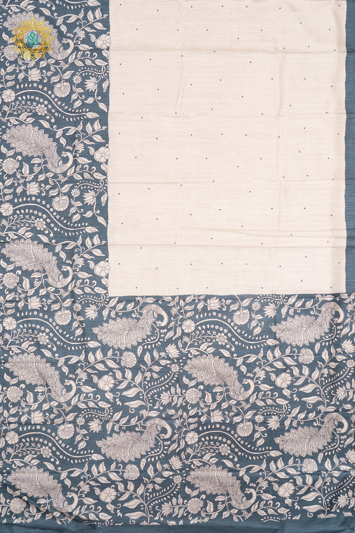 OFF WHITE WITH GREYISH BLUE - SEMI TUSSAR