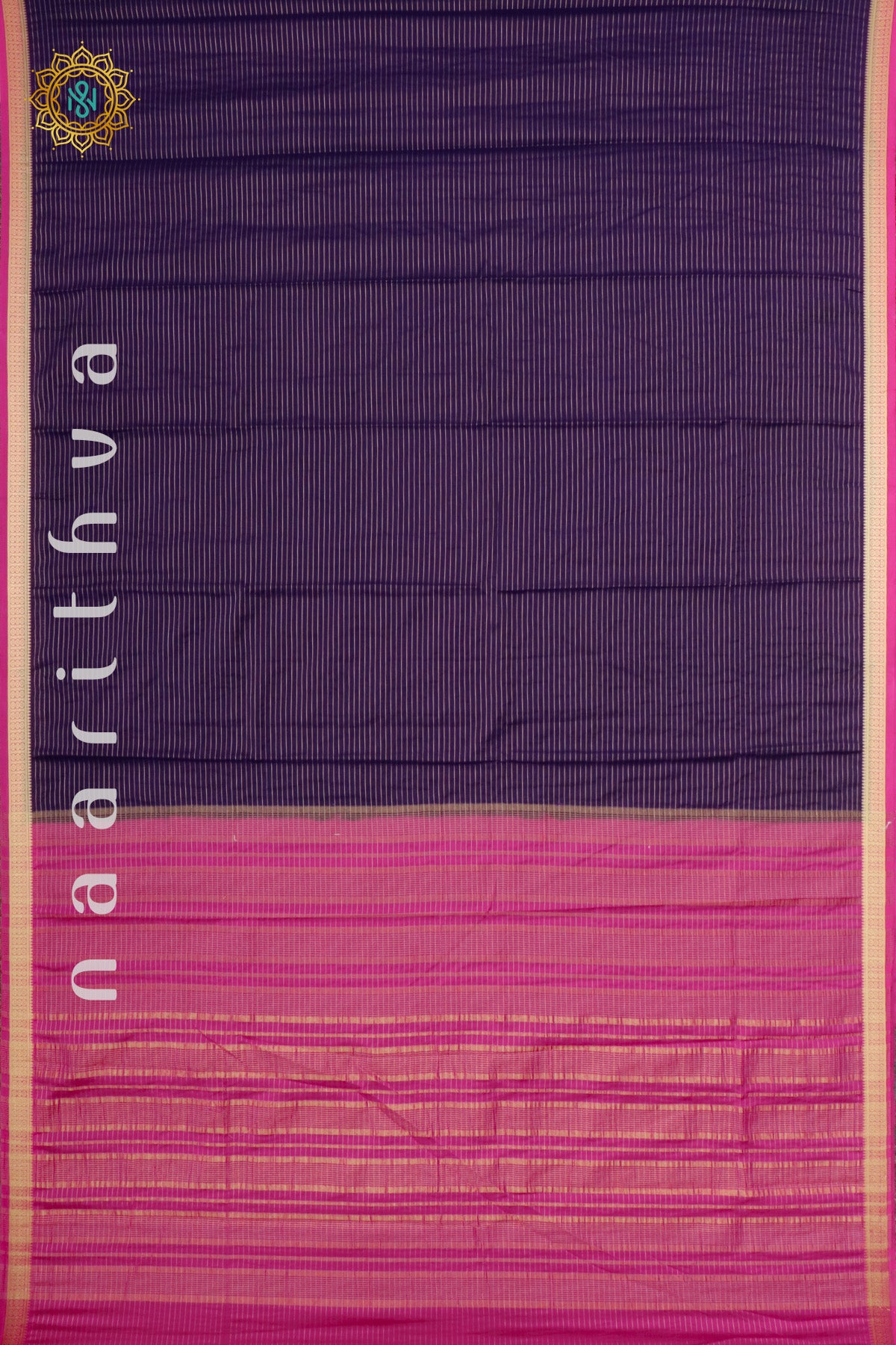 NAVY BLUE WITH PINK - SEMI MYSORE CREPE SILK