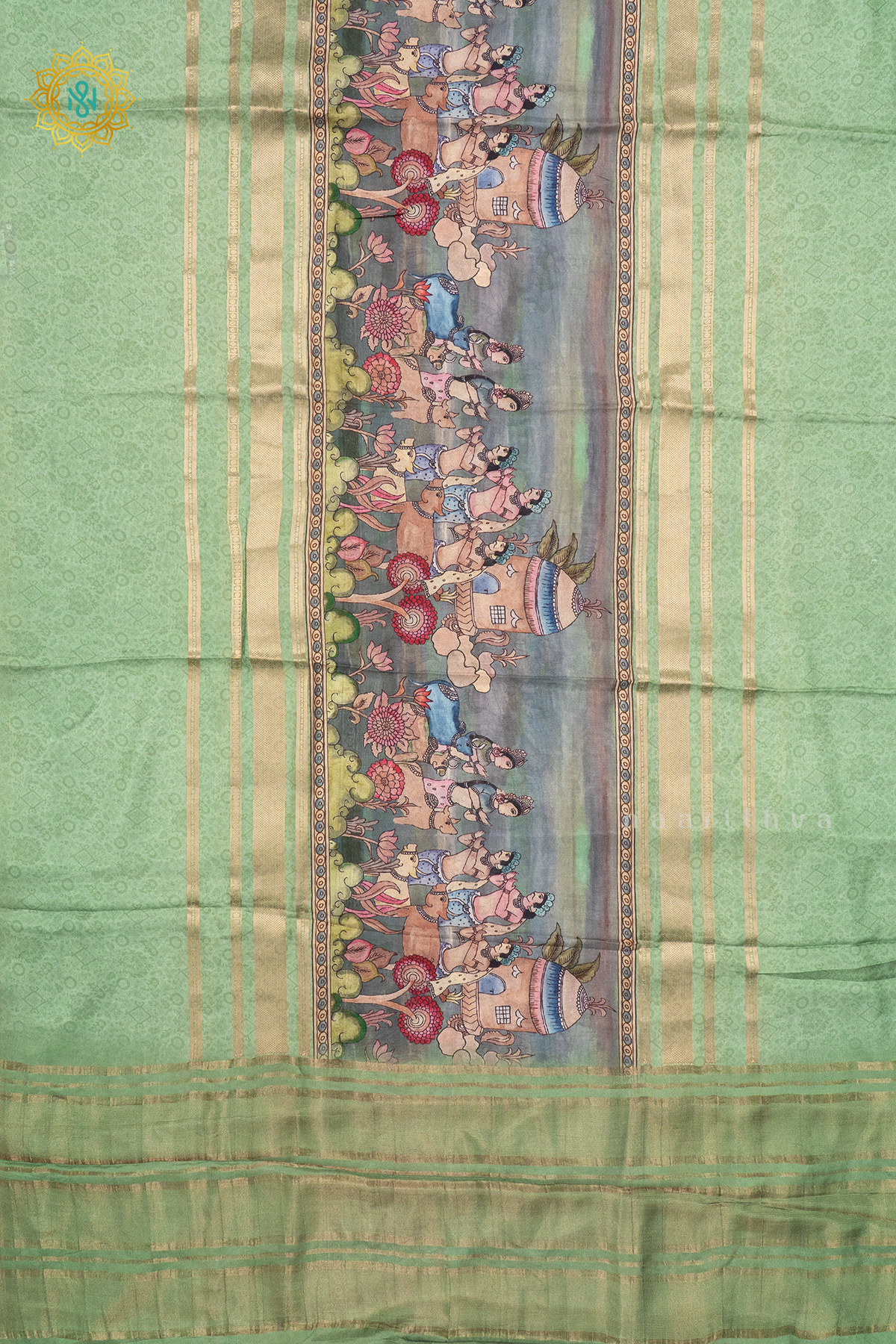 PISTA GREEN WITH SAGE GREEN - SEMI CREPE SILK