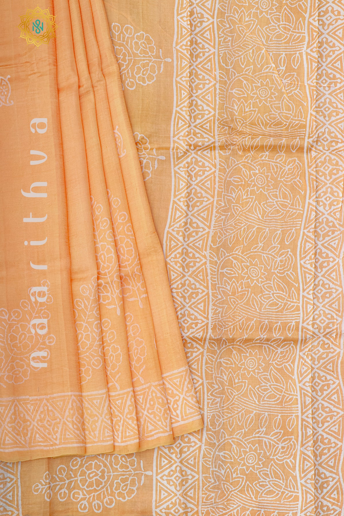 ORANGE - PURE MULBERRY SILK WITH BLOCK PRINT