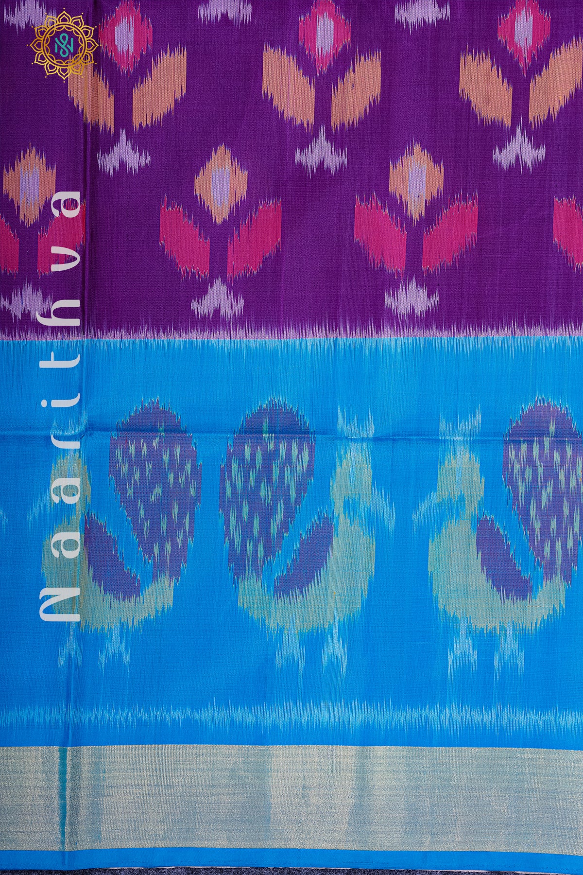 PURPLE WITH SKY BLUE - PURE IKAT SOFT SILK