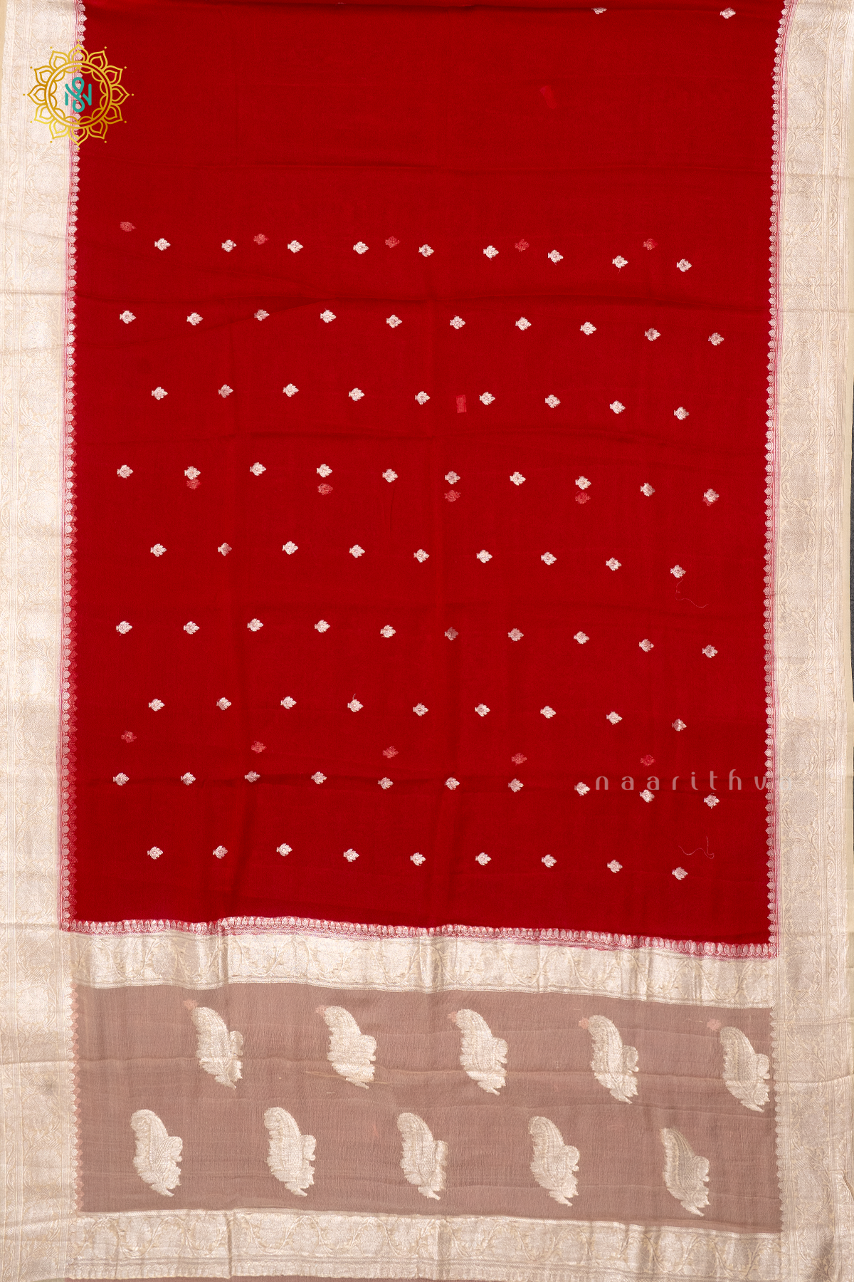 RED WITH OFF WHITE - PURE BANARASI CHIFFON
