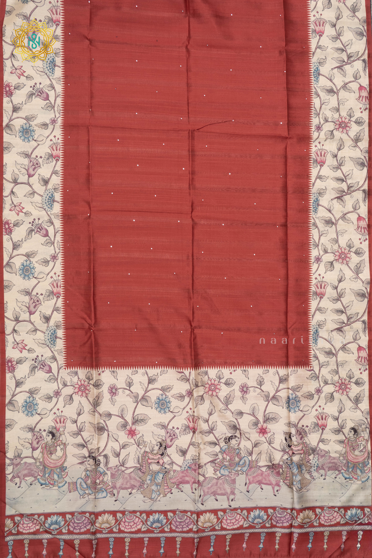 RED WITH WHITE - SEMI TUSSAR SILK