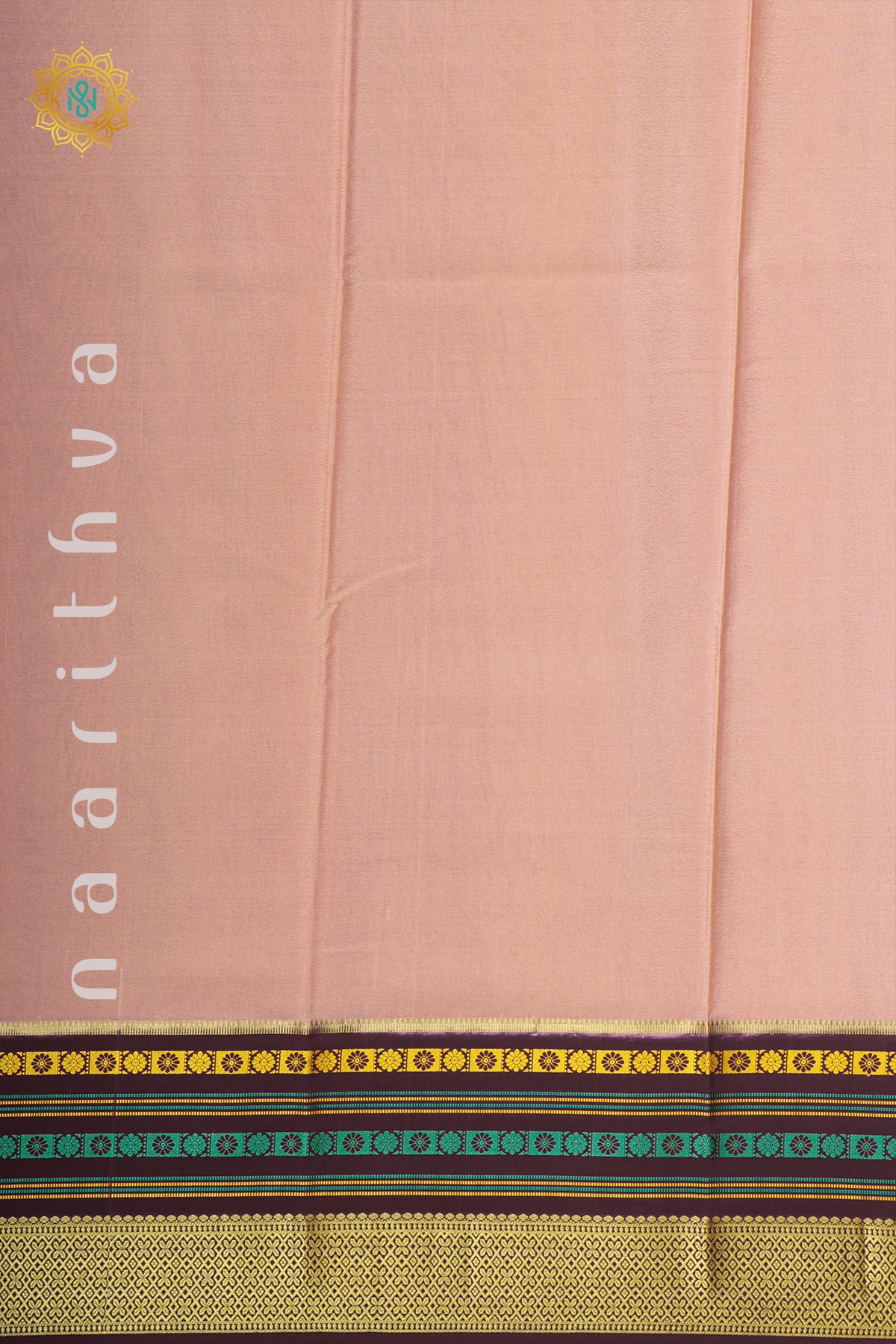 PEACH WITH BROWN - PURE MYSORE CREPE SILK