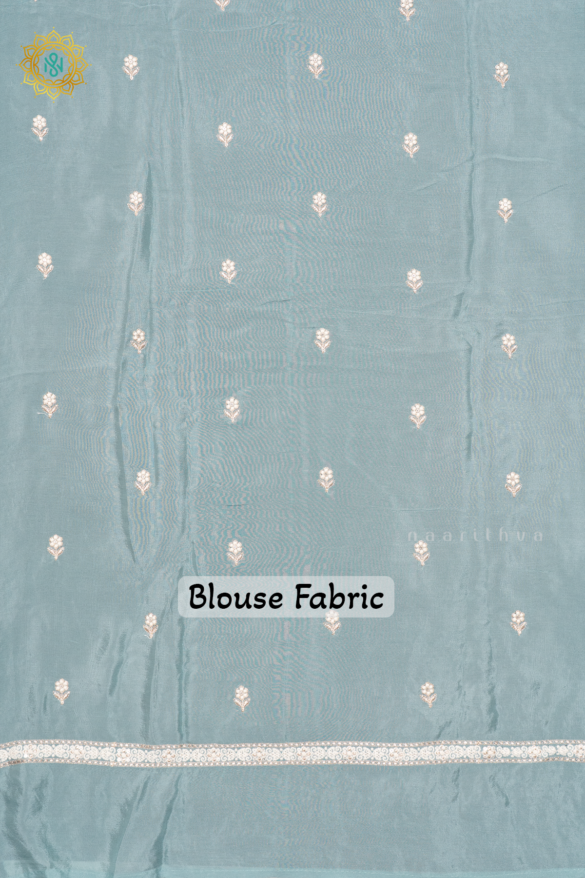 AQUA BLUE - CRPE PARTY WEAR SAREE WITH READYMADE BLOUSE
