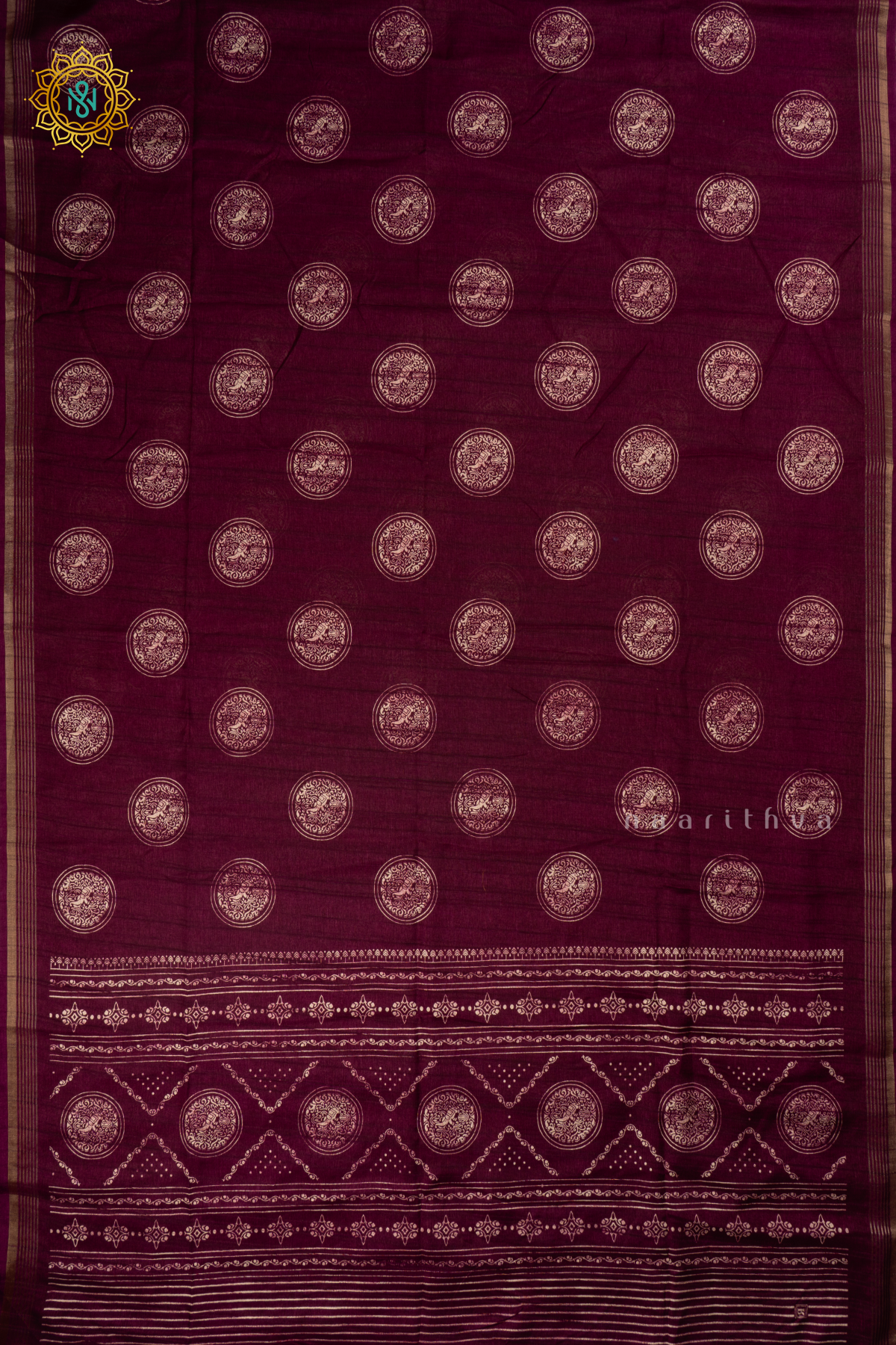 Wine - Semi Tussar Silk Saree Allover Printed Buttas on the body with Zari Border