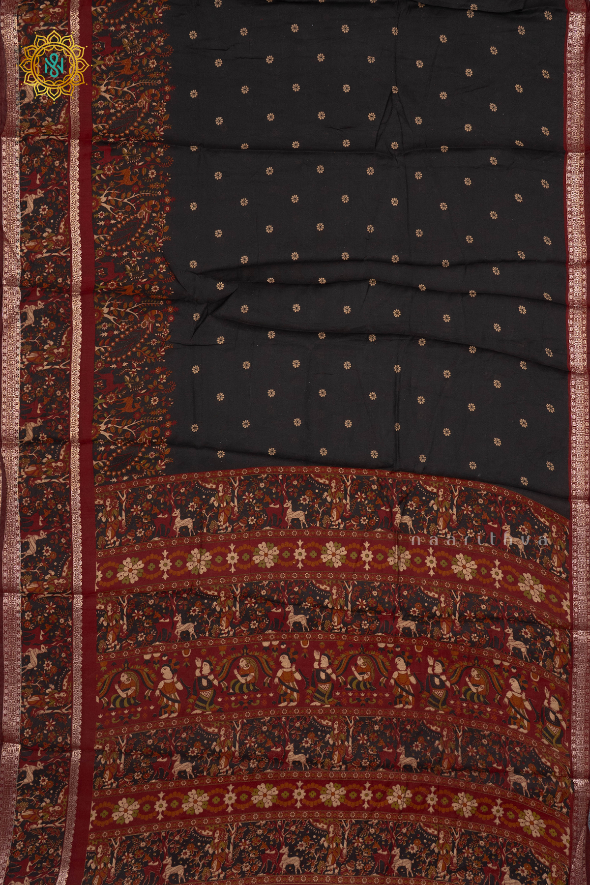 BLACK WITH MAROON - CHANDERI COTTON