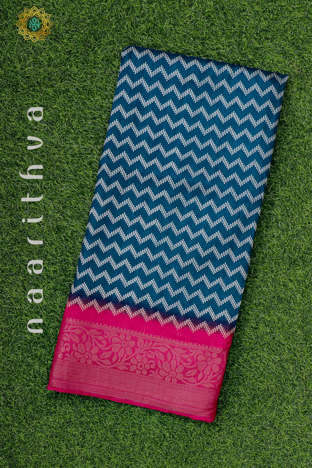 PEACOCK BLUE WITH PINK - DOLA SILK