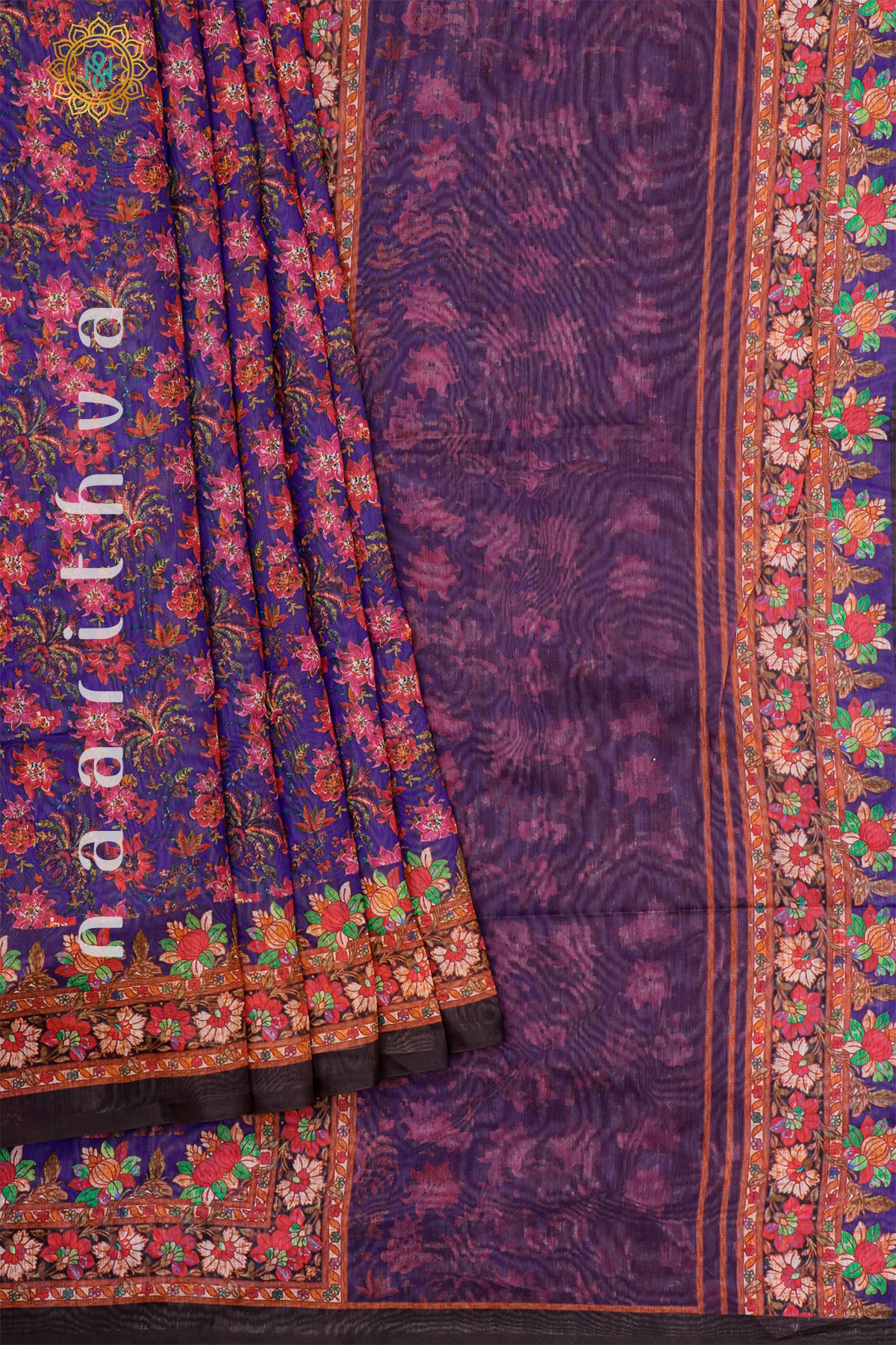 BLUE WITH PINK - CHANDERI SILK COTTON