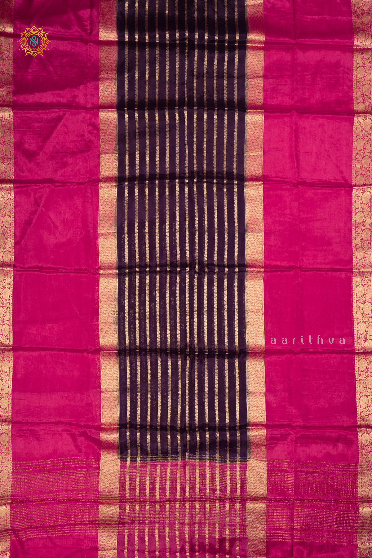 NAVY BLUE WITH PINK - SEMI MYSORE CREPE SILK