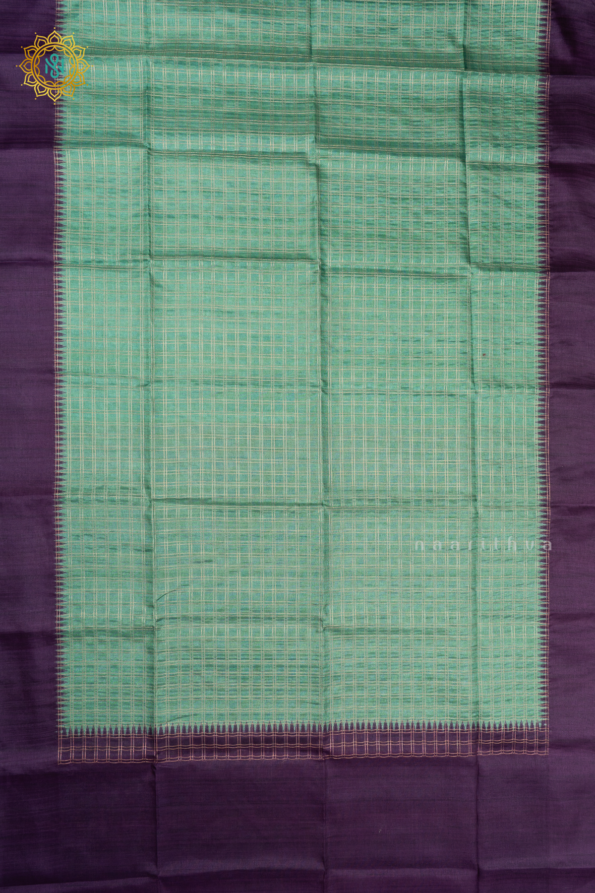 AQUA GREEN WITH PURPLE - SEMI TUSSAR SILK