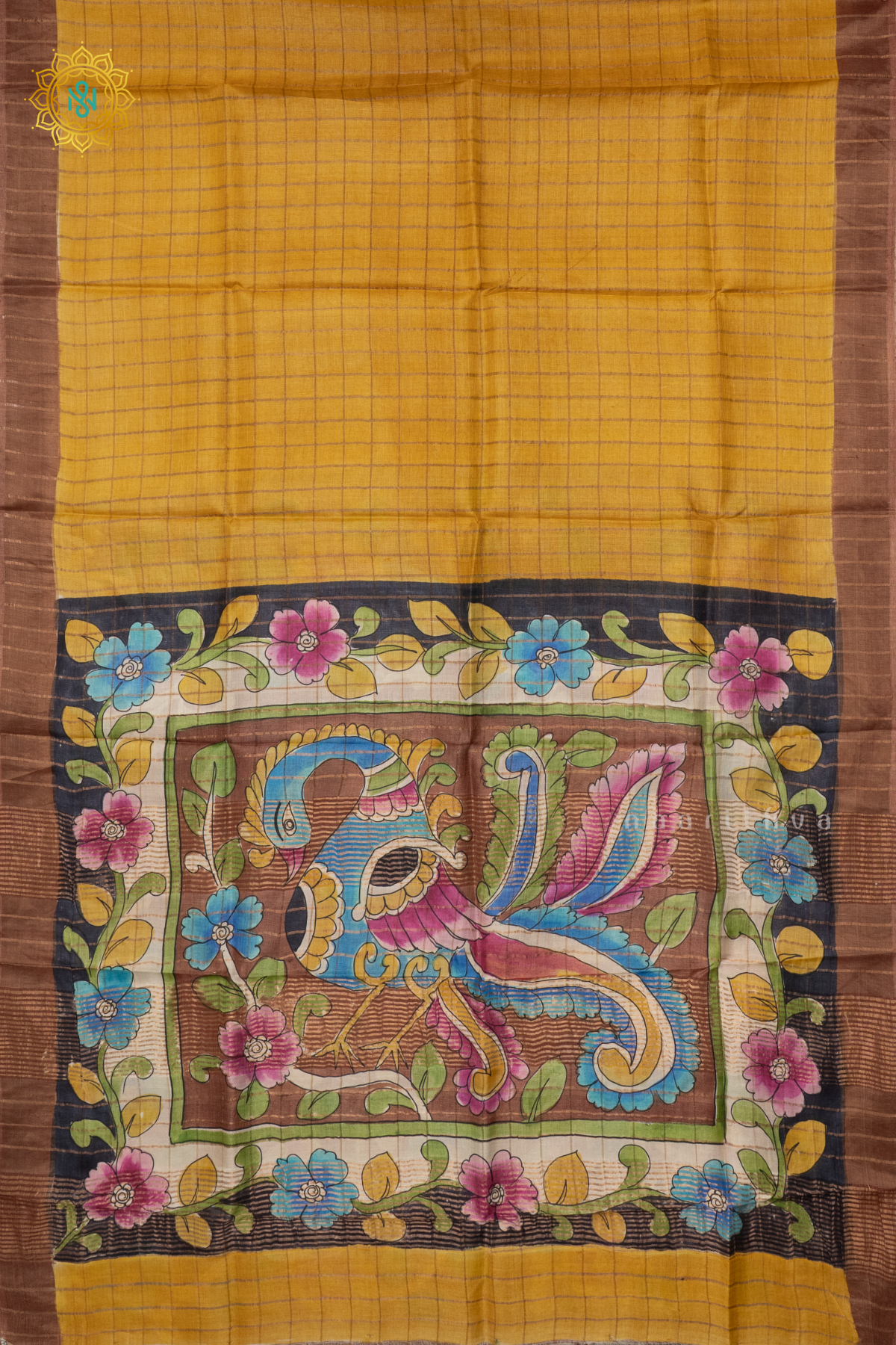 MUSTARD WITH BROWN - PURE TUSSAR SILK