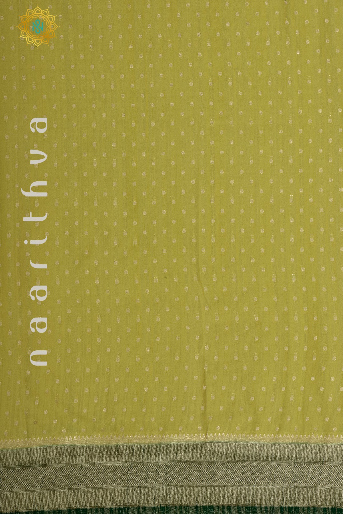 LIGHT YELLOW WITH BOTTLE GREEN - SEMI CREPE GEORGETTE