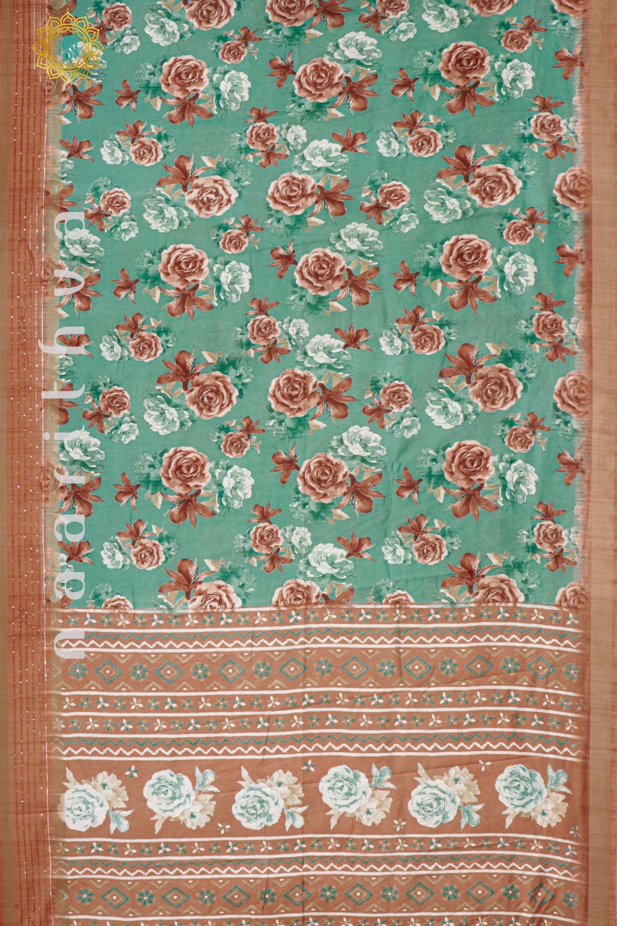 AQUA GREEN WITH BROWN - DOLA SILK