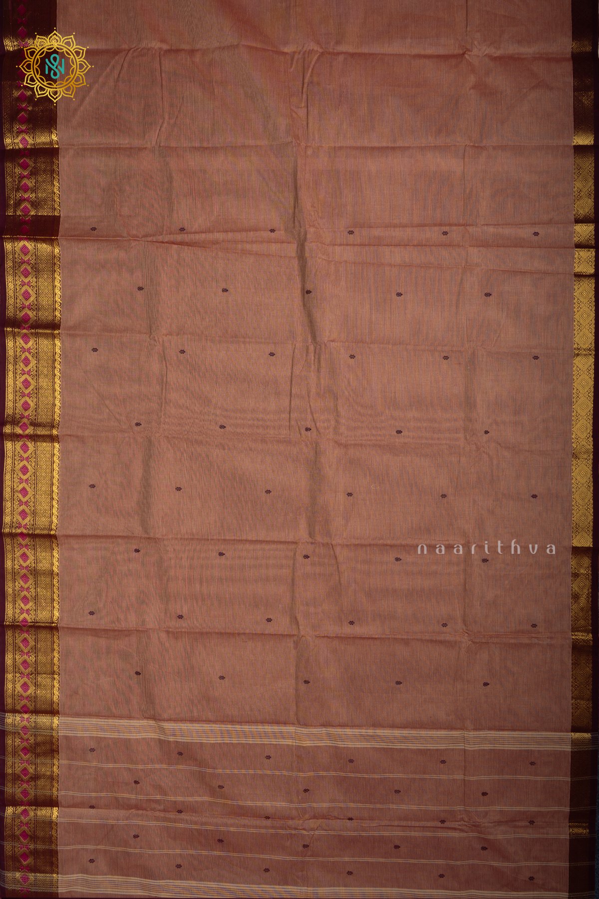 Mauve With Brown Chettinad Cotton Saree With Thread Woven Buttas & Contrast Border