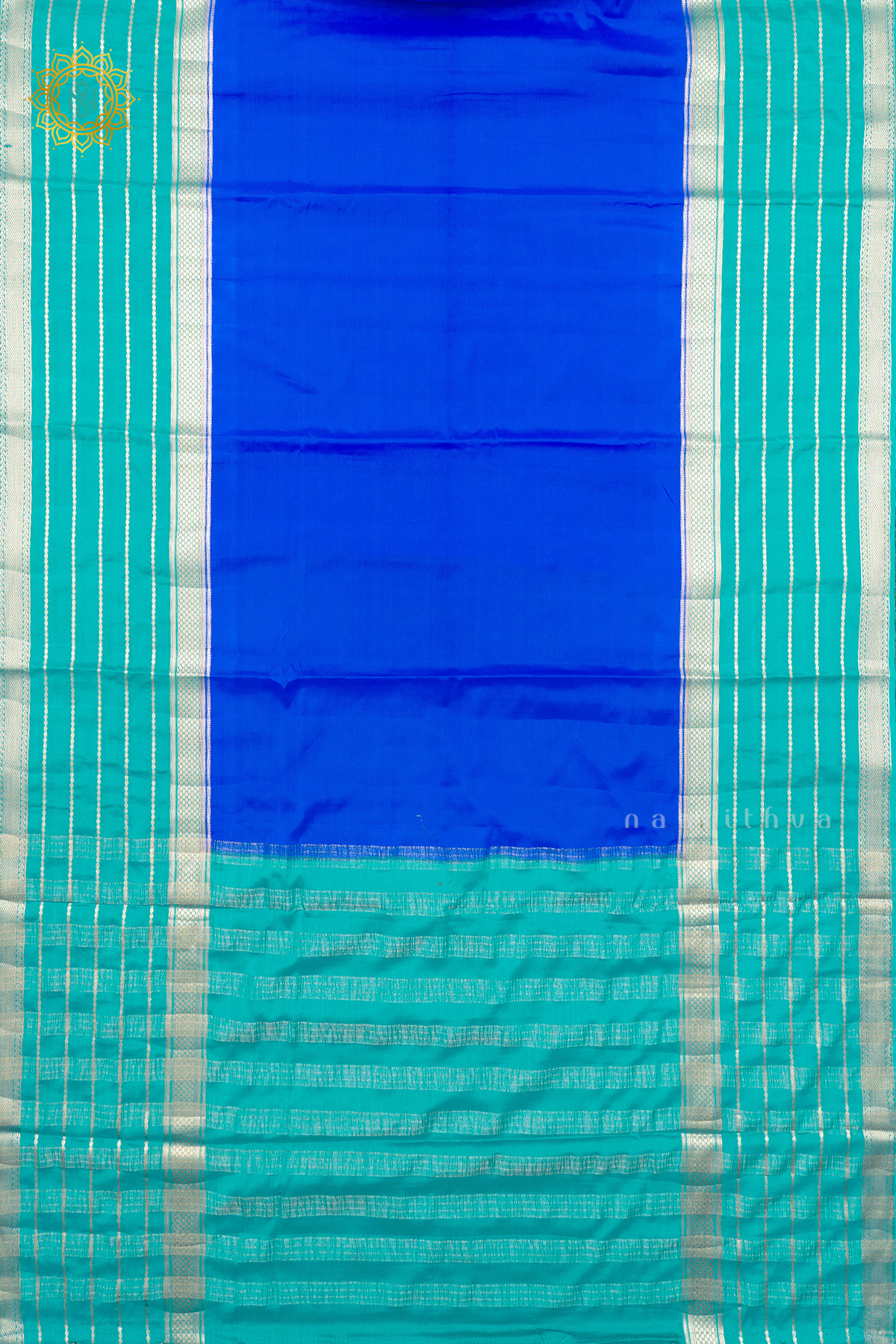 ROYAL BLUE WITH CYAN GREEN - SEMI MYSORE CREPE SILK