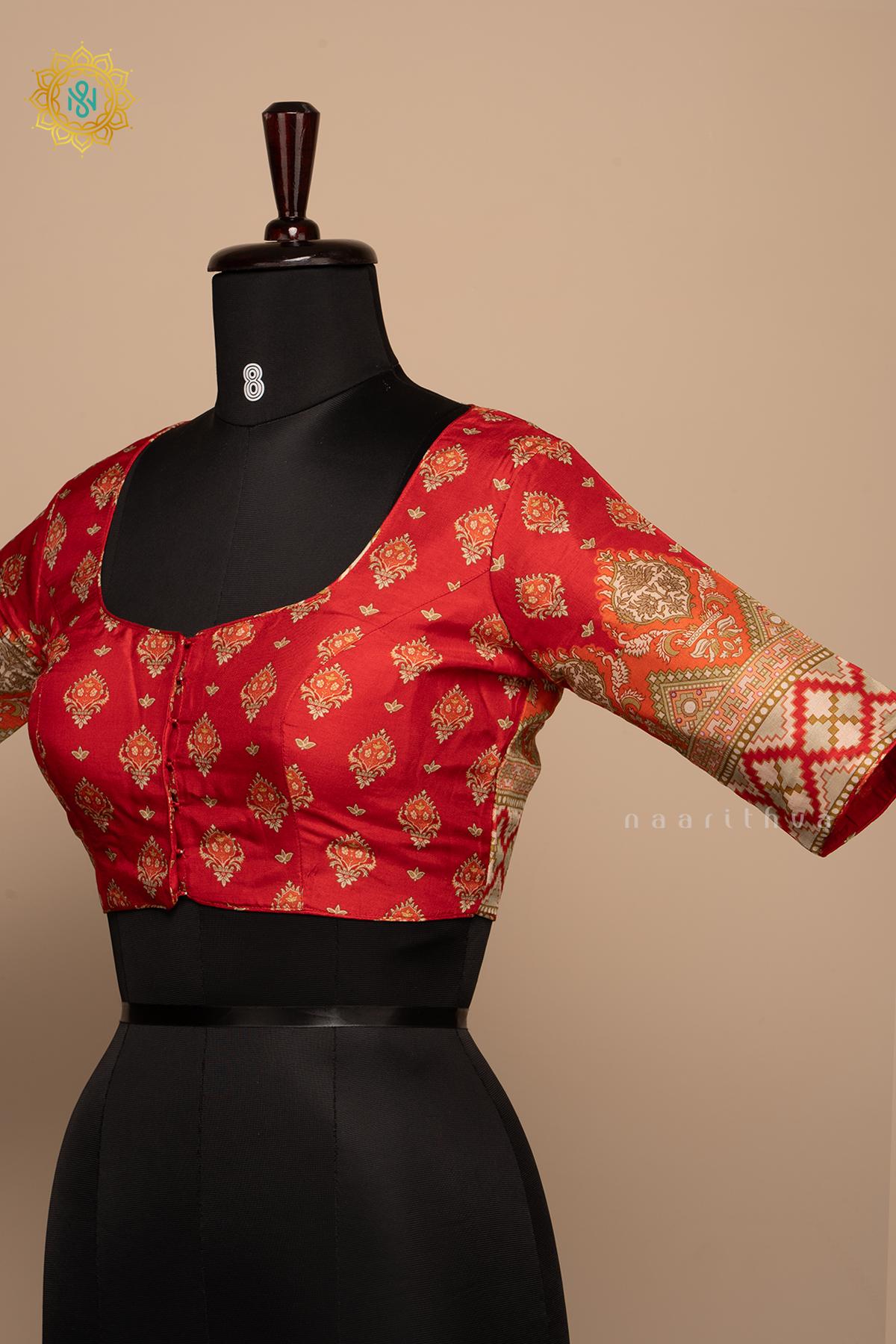 Red - Dola Silk Readymade Blouse Allover Prints On the Body