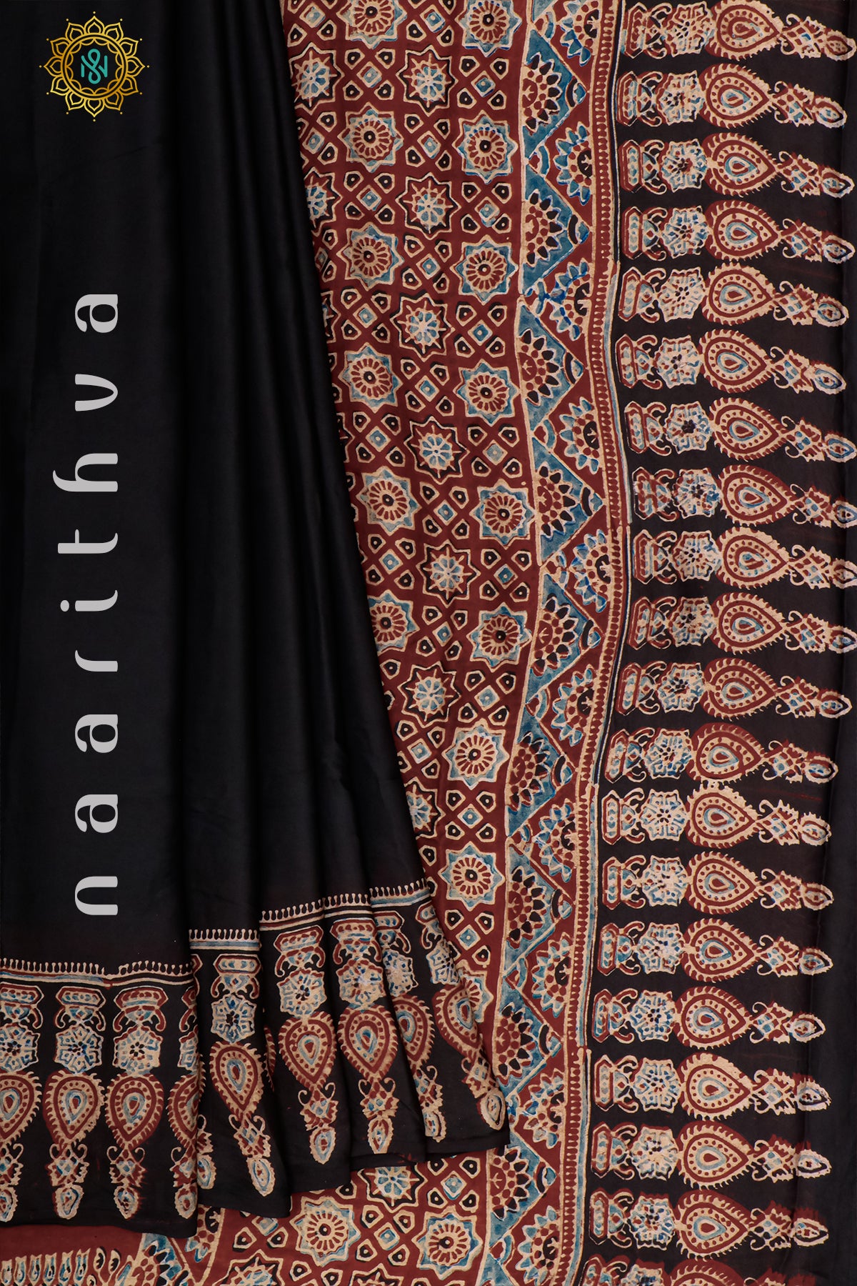 BLACK WITH MAROON - MODAL SILK WITH AJRAKH PRINT