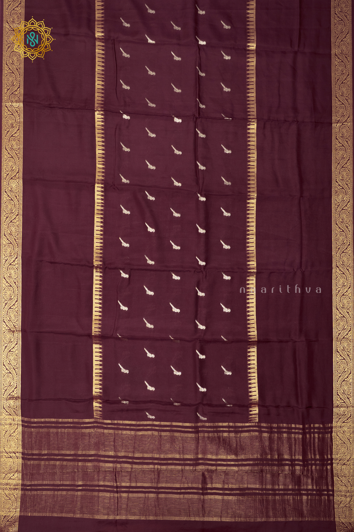 MAROON WITH LEMON YELLOW - SEMI CREPE SILK