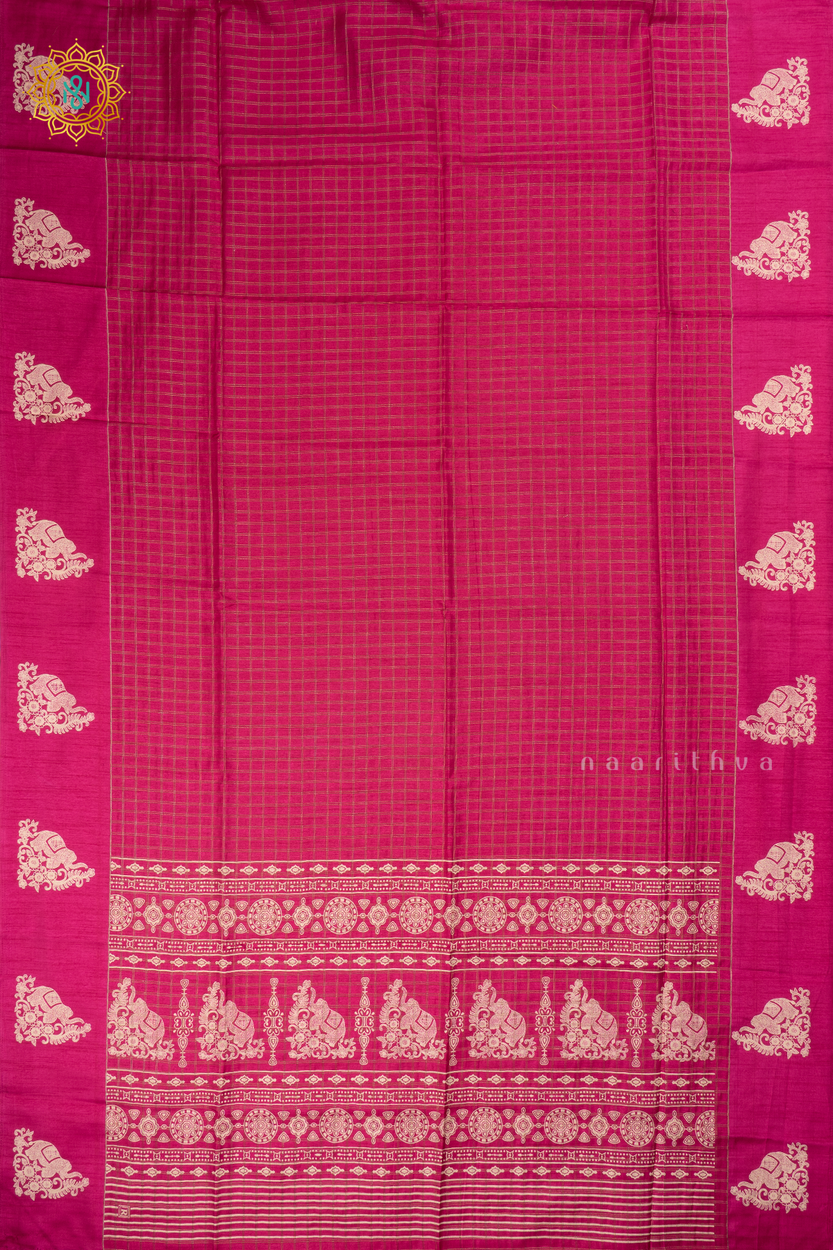 Rani Pink - Dola Silk Saree Allover Zari Checks and Printed Pallu with Satin Printed Border