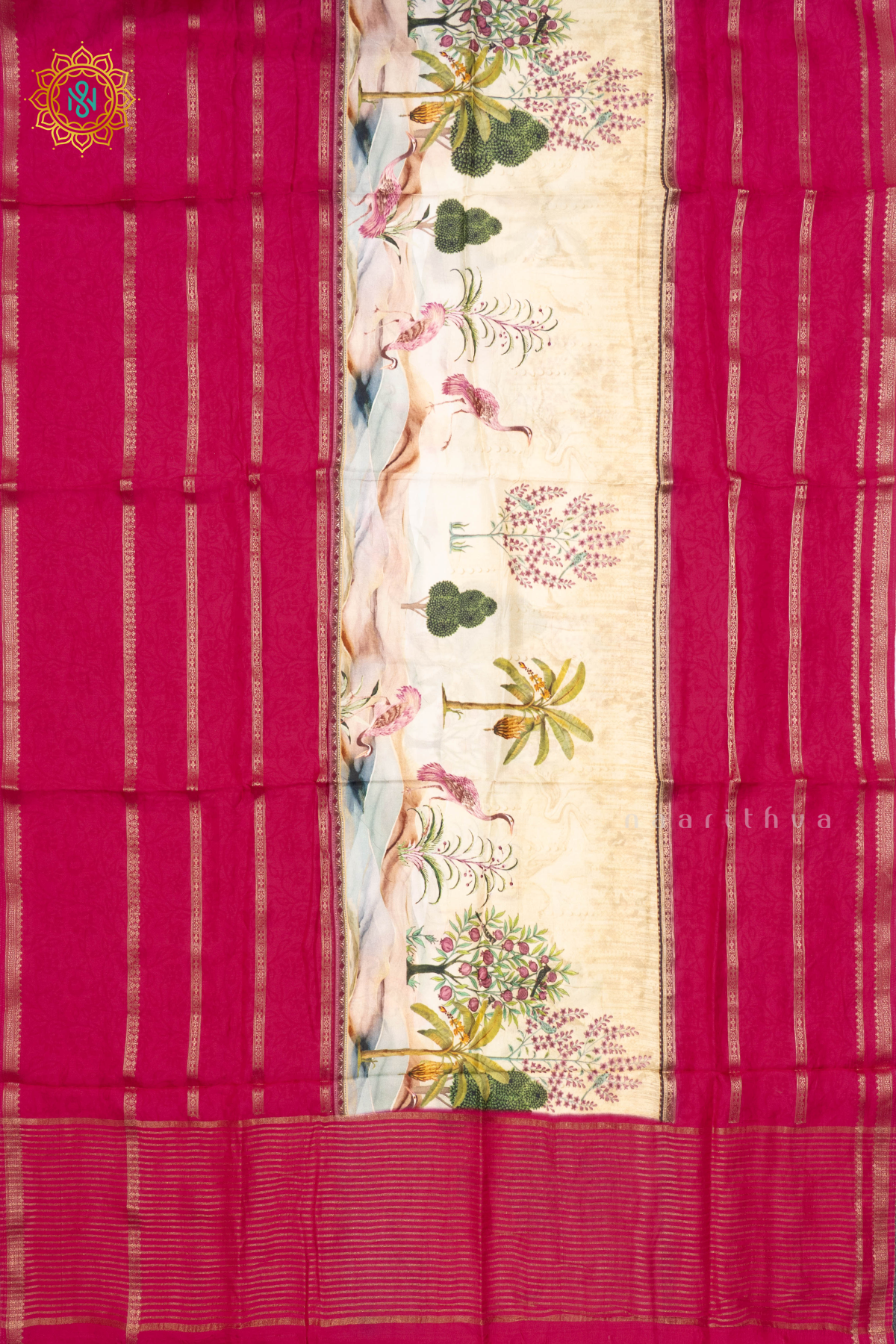 PINK WITH OFF WHITE - SEMI CREPE SILK