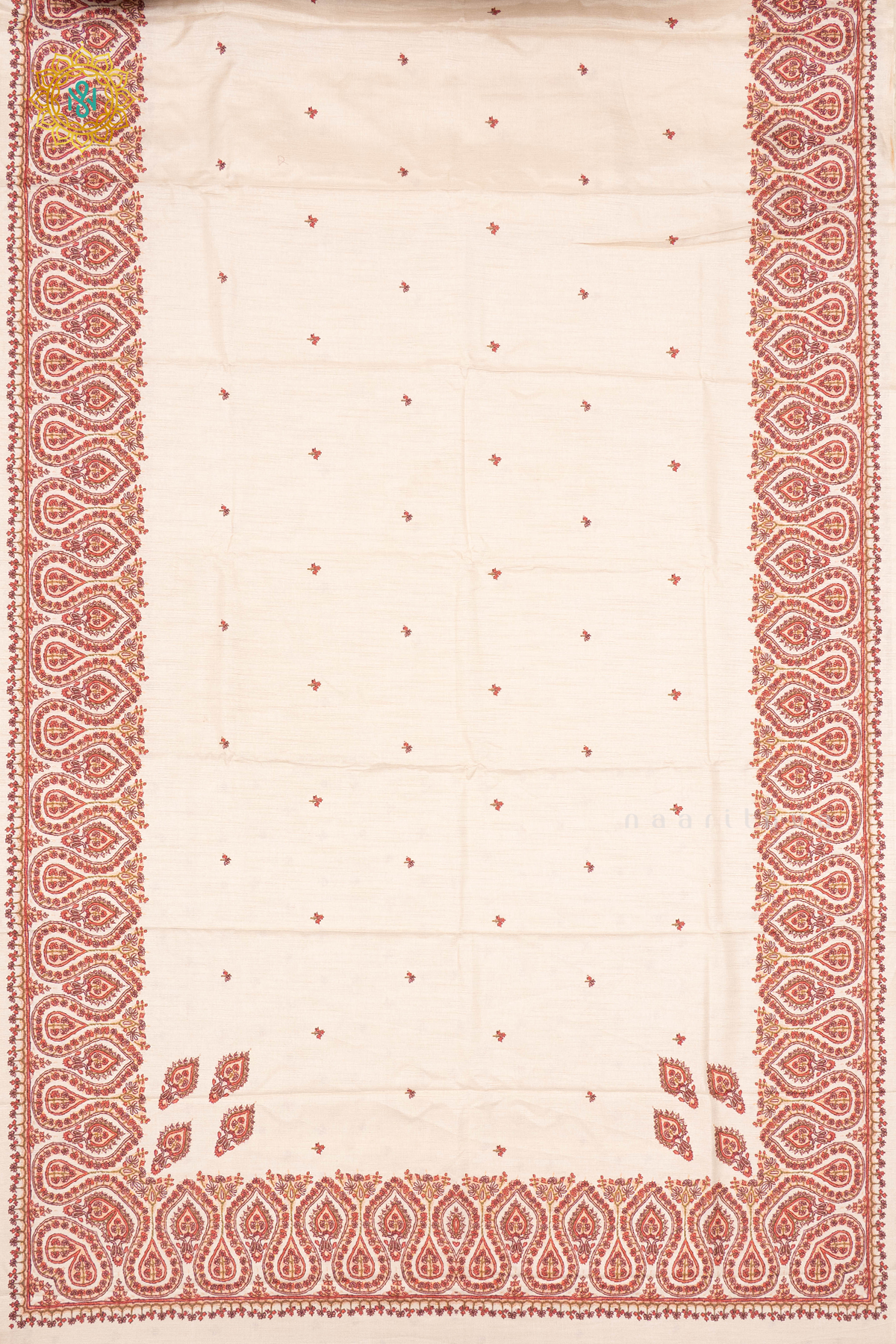 OFF WHITE WITH ORANGE -  SEMI TUSSAR