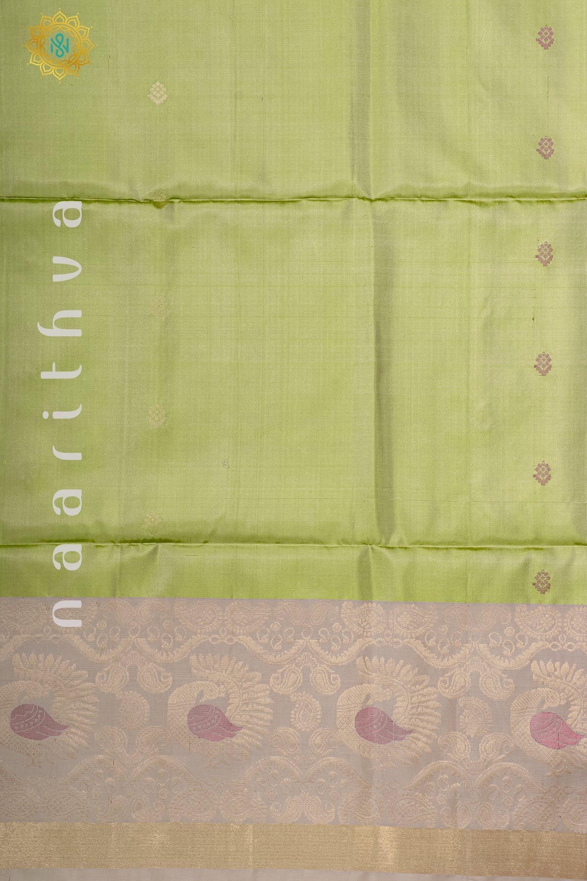 GREEN WITH CREAM - PURE KANJIVARAM SOFT SILK