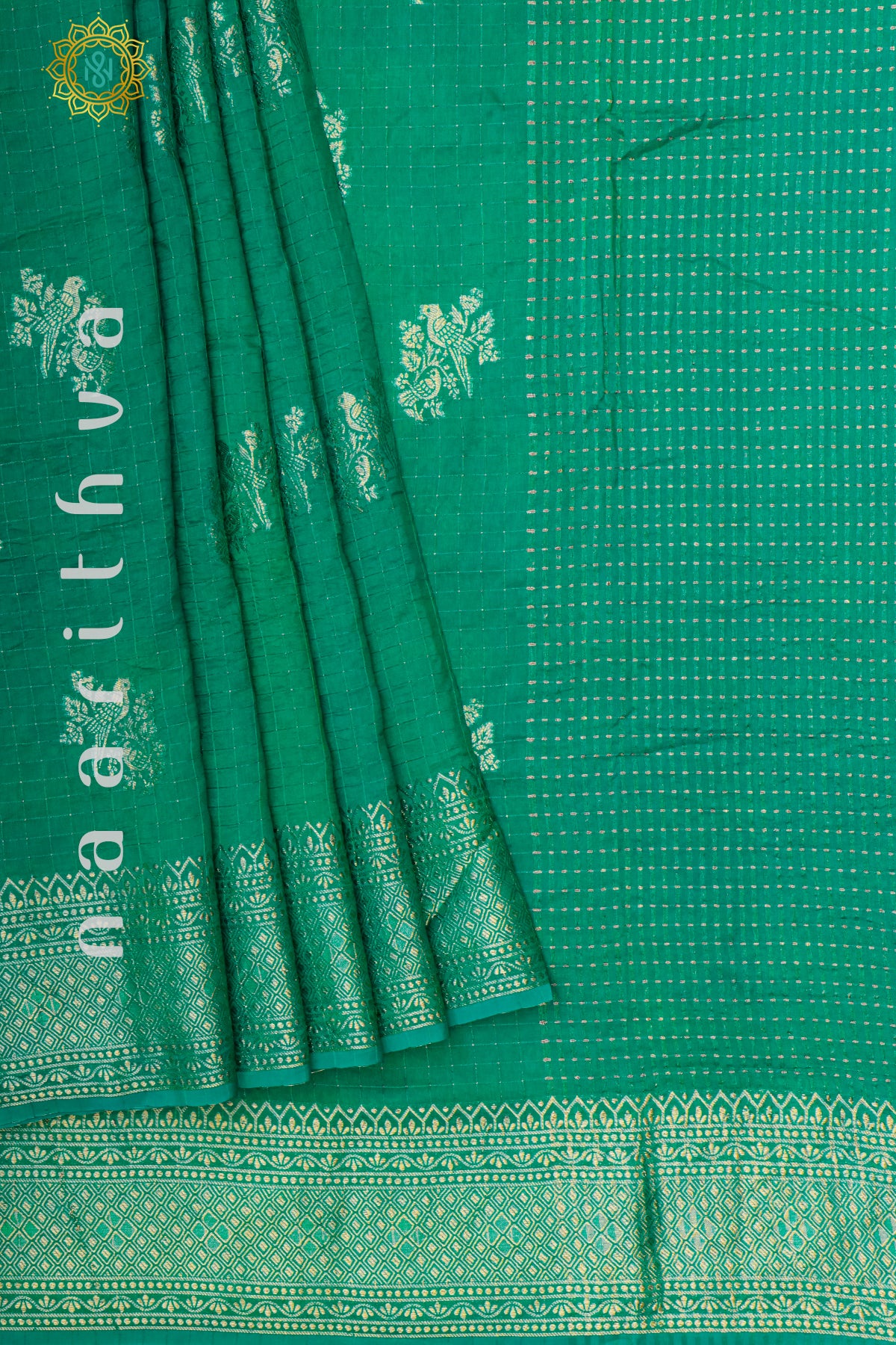 AQUA GREEN WITH NAVY BLUE - DOLA SILK