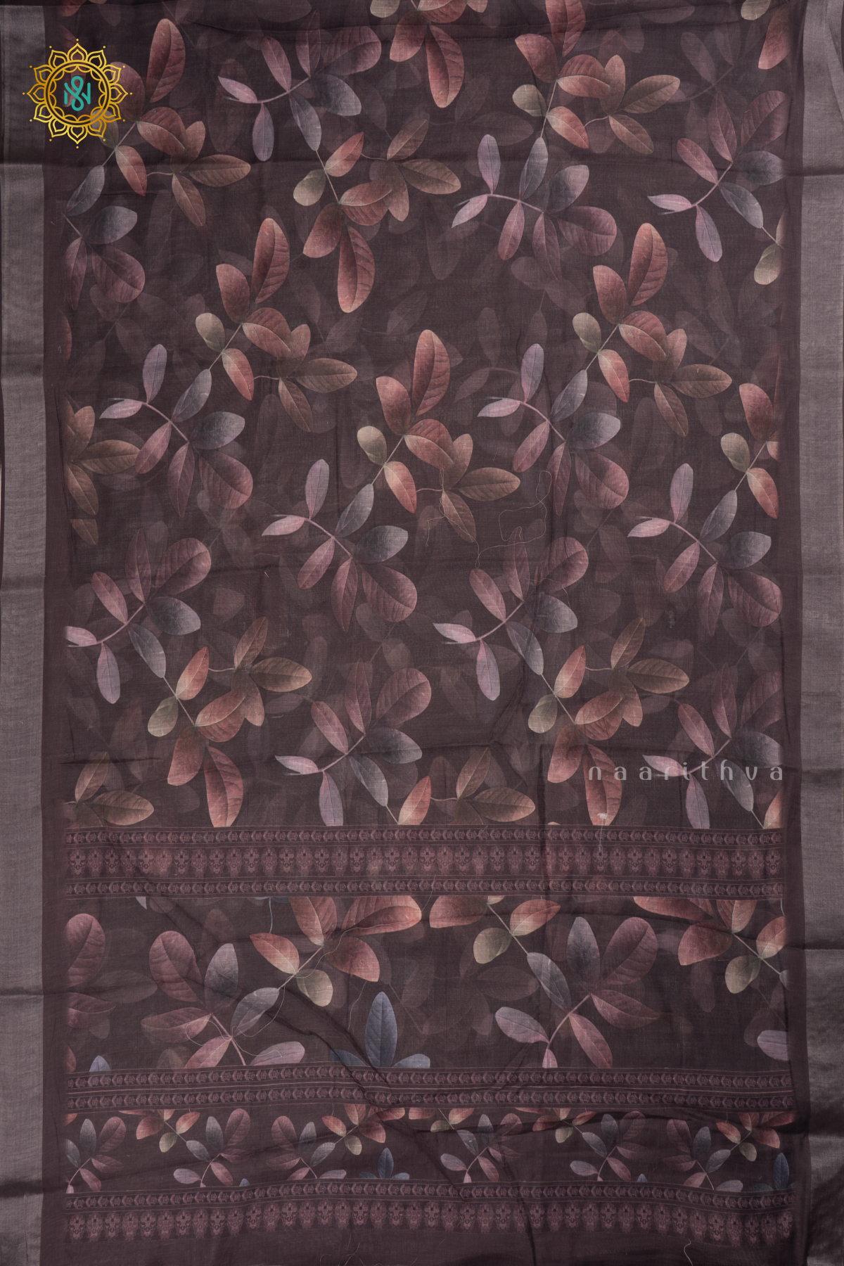 Black Linen By Cotton Saree With Floral Printed Body