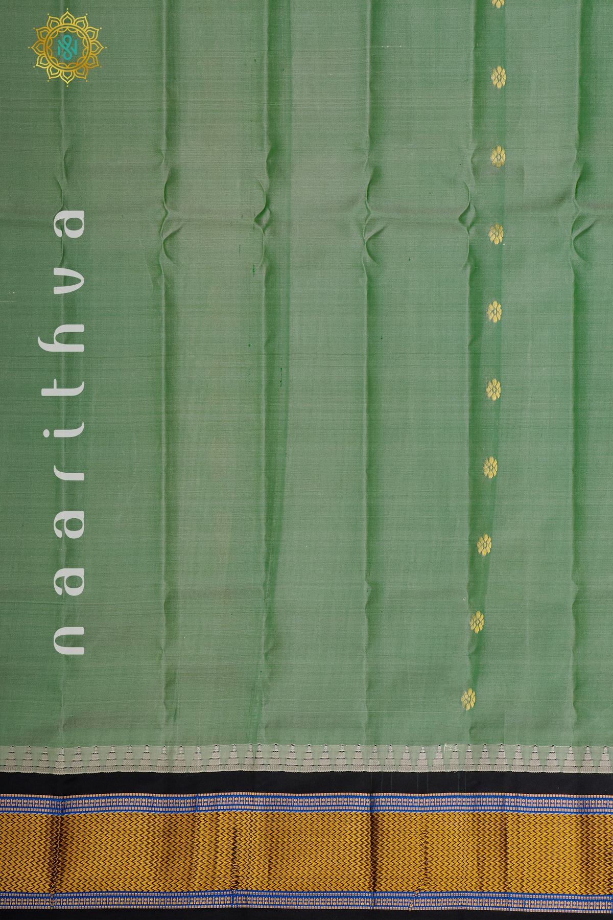 GREEN WITH BLACK - PURE GADWAL SILK