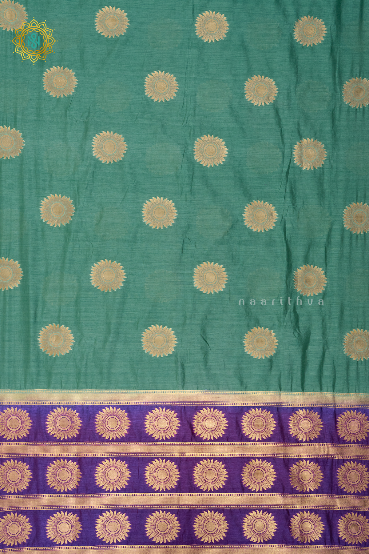 AQUA GREEN WITH PURPLE - SEMI RAW SILK