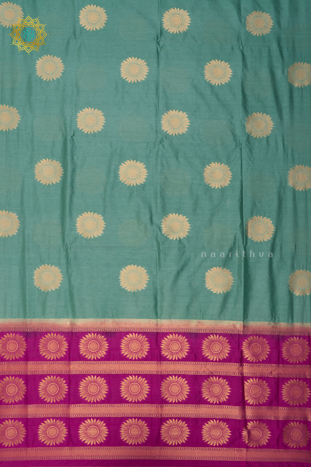AQUA GREEN WITH PINK - SEMI RAW SILK