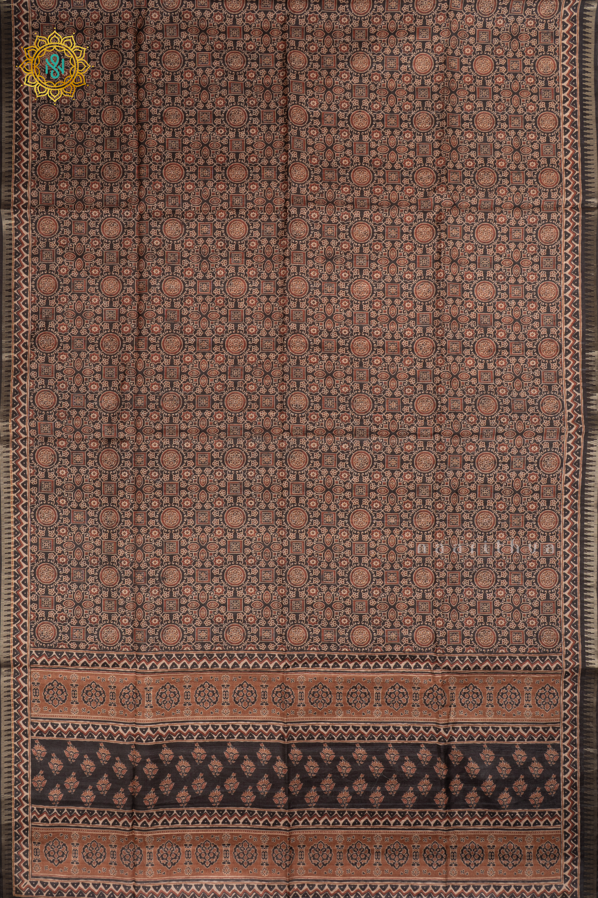 Elephant Grey - Semi Gicha Tussar Saree Allover Ajrakh Printed Body With Pallu And Blouse