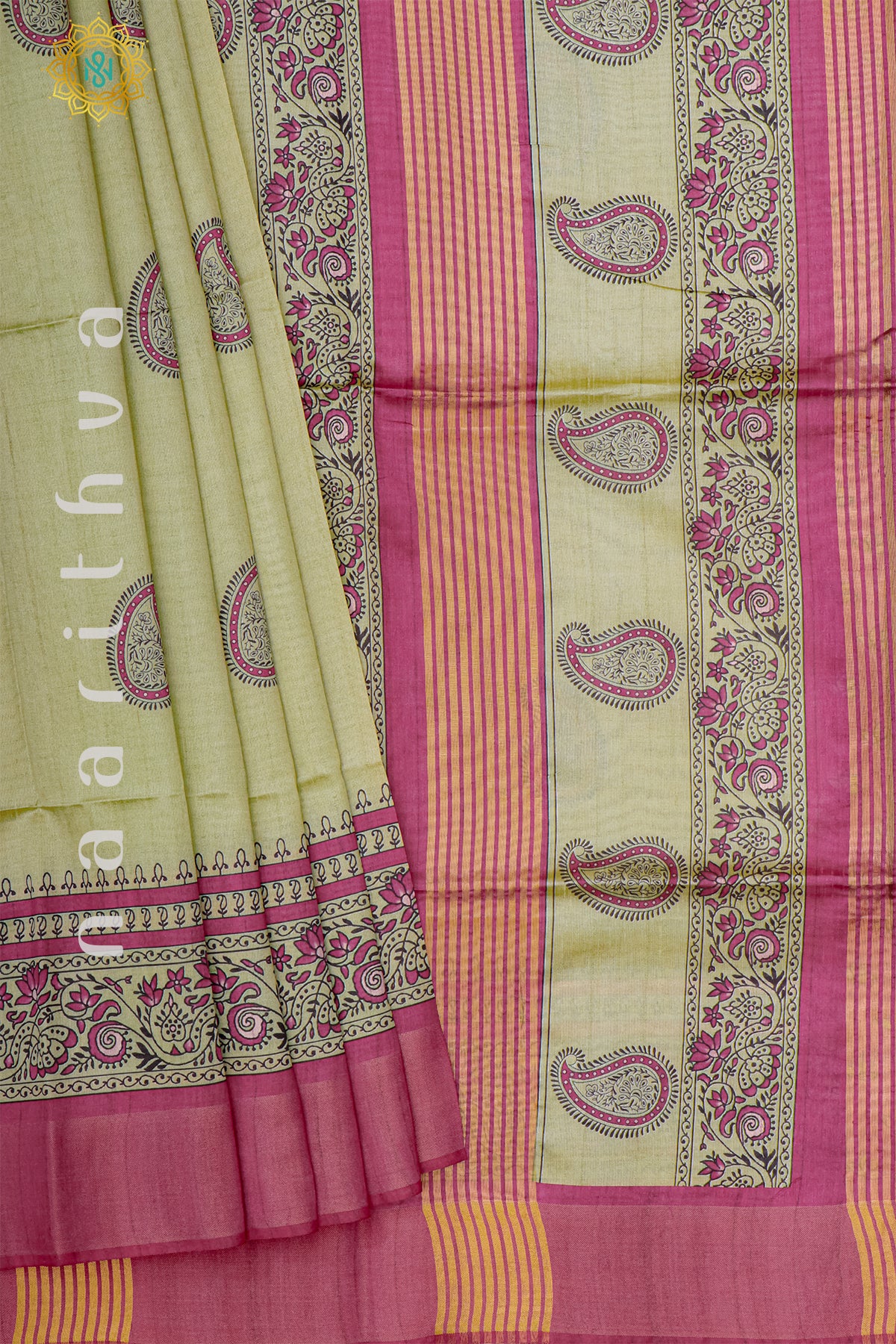 BIEGE WITH PINK - SEMI TUSSAR SILK