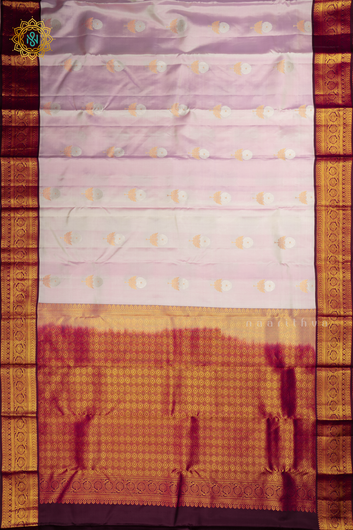 LAVENDER WITH DEEP WINE - PURE KANJIVARAM SILK