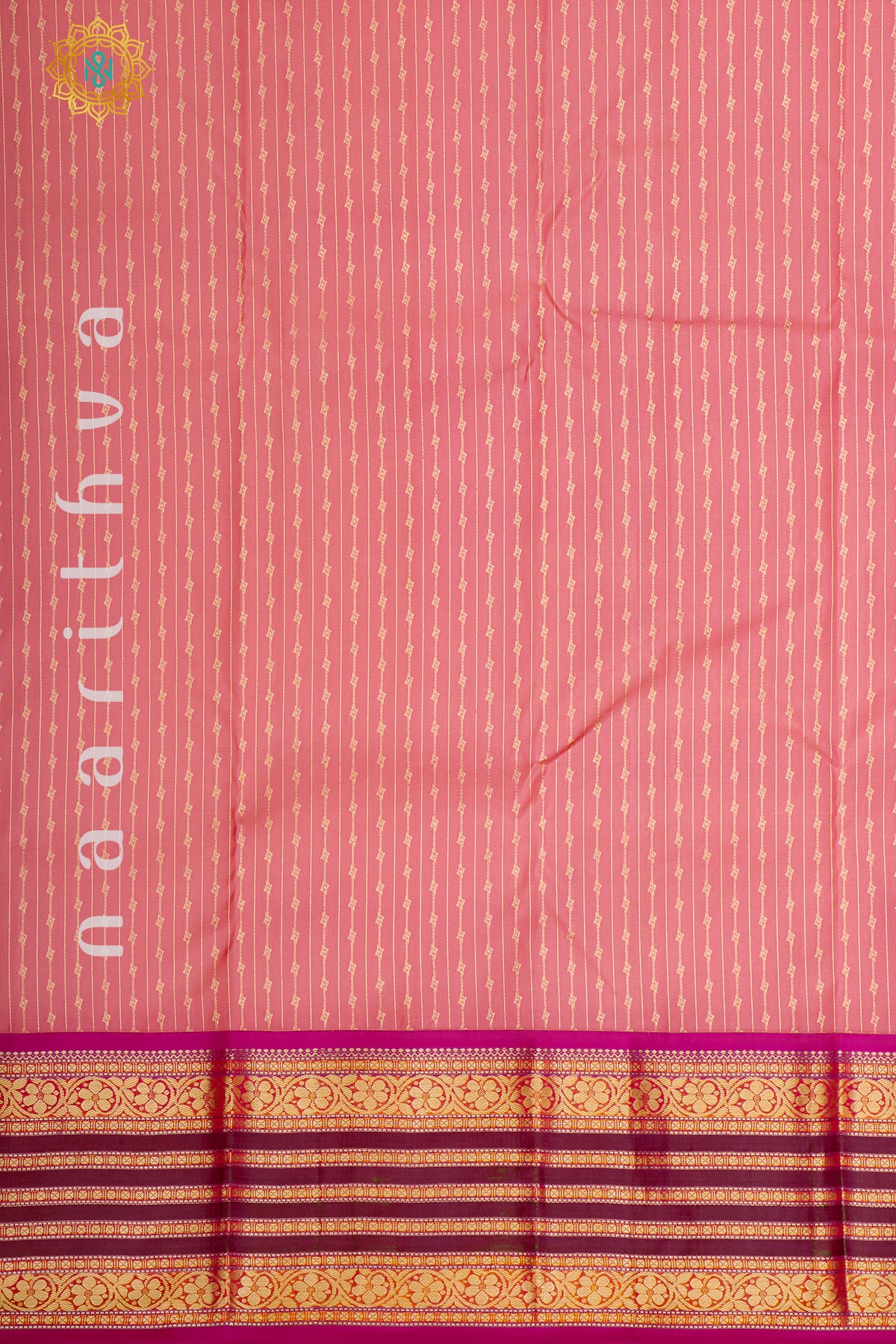 PEACHISH PINK WITH RANI PINK AND ORANGE - PURE KANJIVARAM SILK