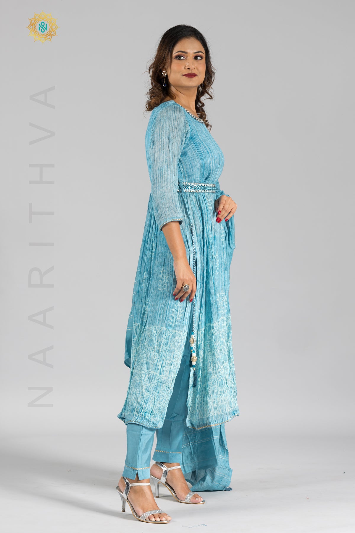 BLUE - PARTY WEAR NAYRA CUT SALWAR SUIT WITH STRAIGHT CUT PANT & DUPATTA