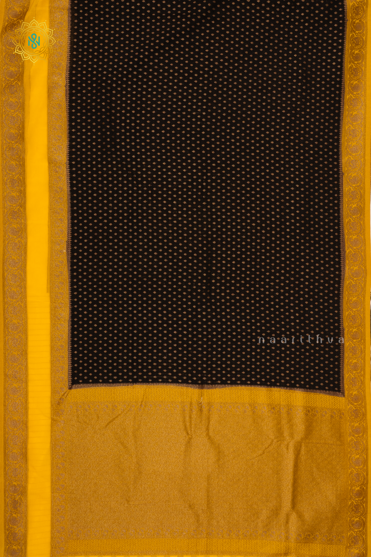 BLACK WITH YELLOW - SEMI CREPE GEORGETTE