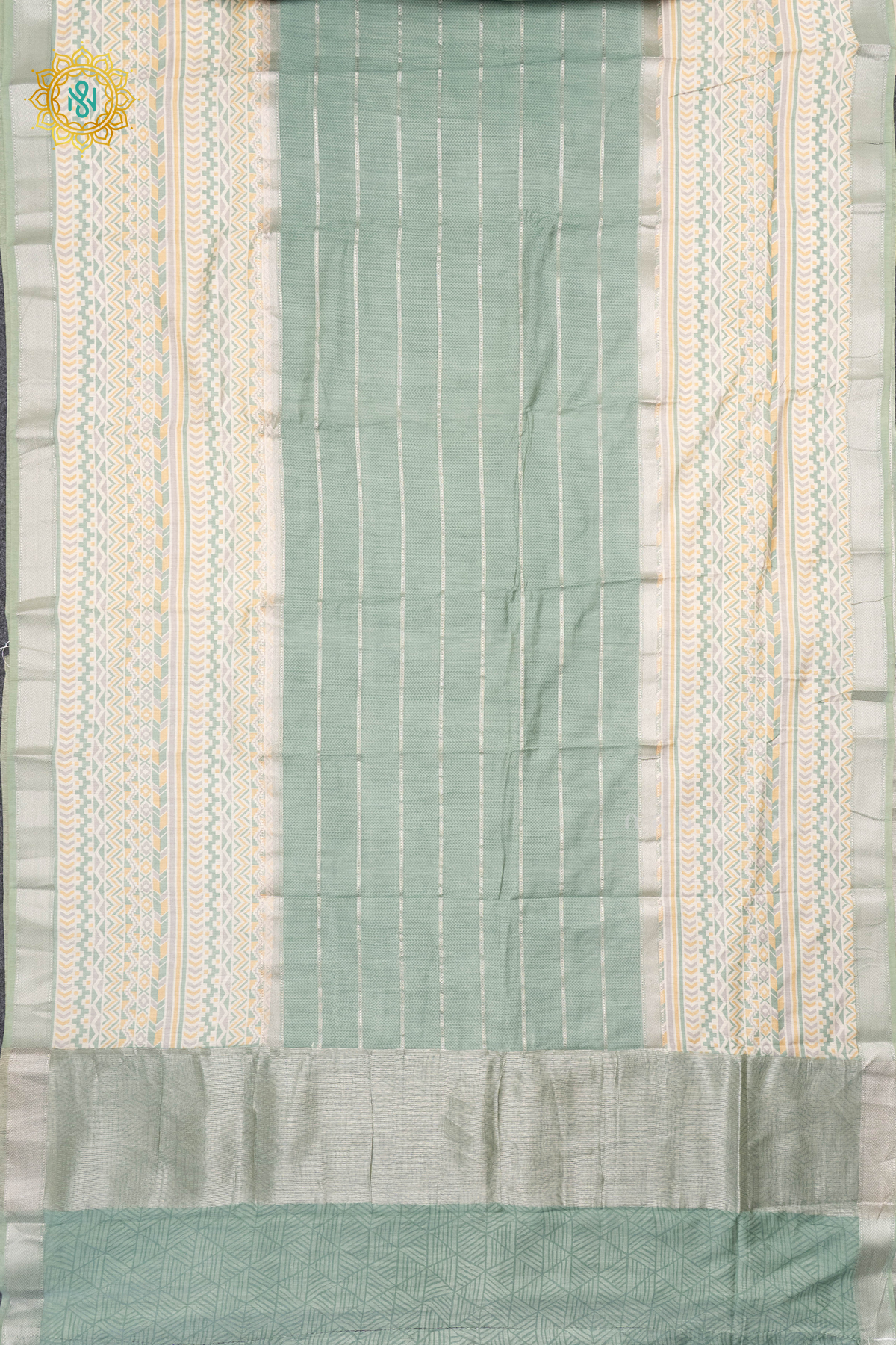 AQUA GREEN WITH OFF WHITE - BUTTER CREPE