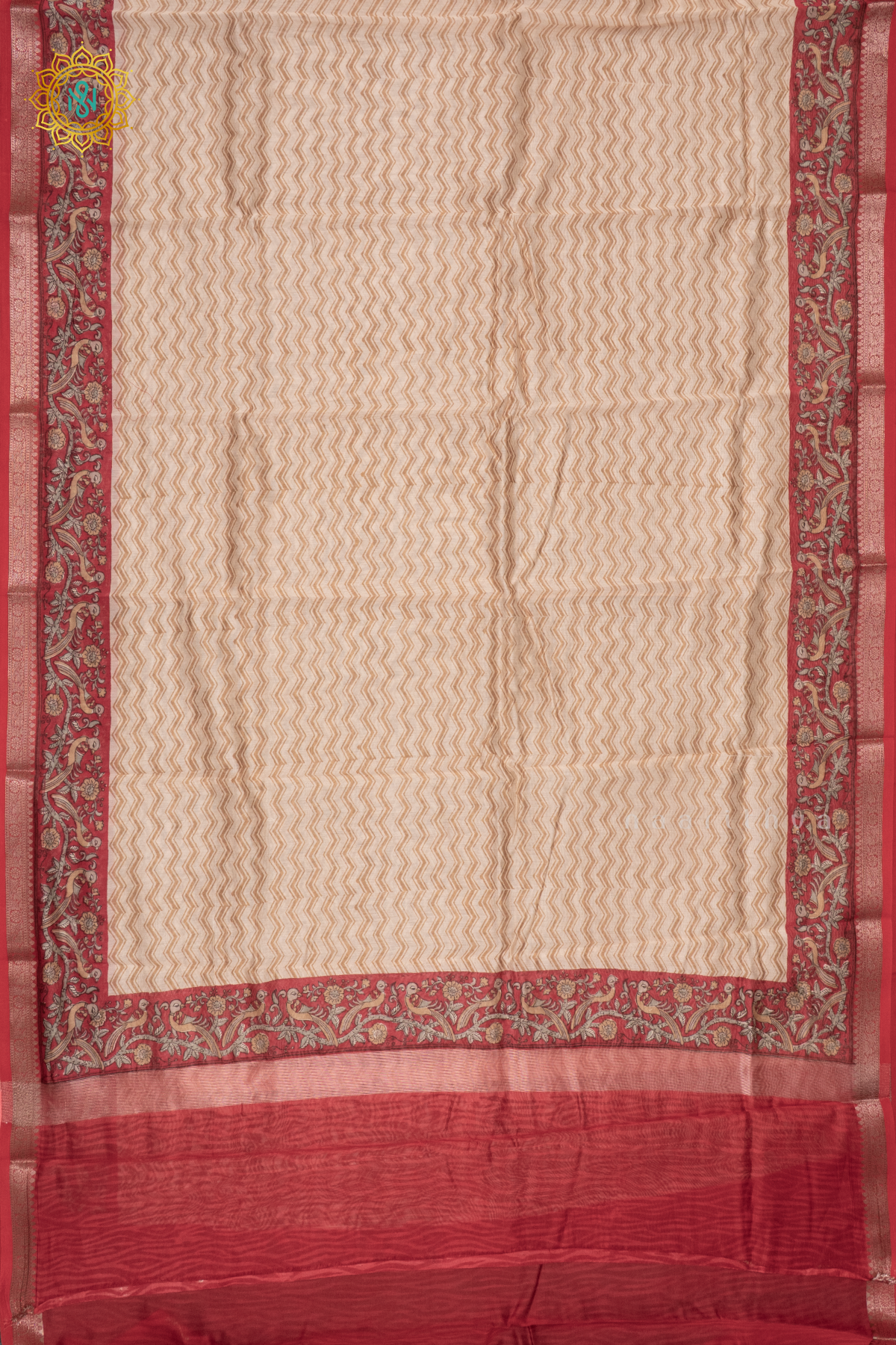 OFF WHITE WITH RED - CHANDERI SLK COTTON