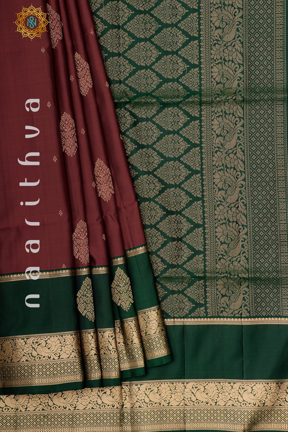 RED WITH BOTTLE GREEN - PURE KANJIVARAM SOFT SILK