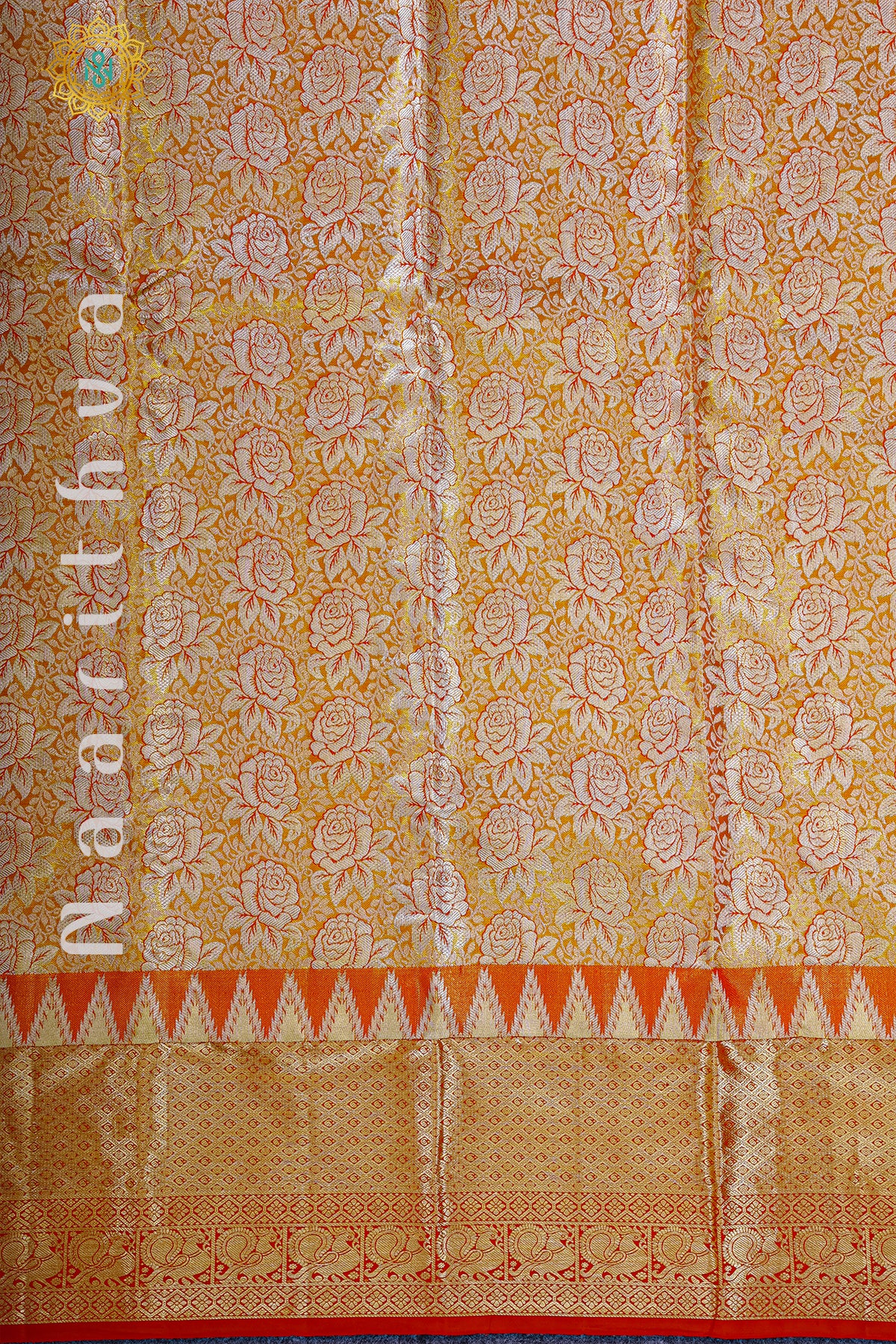 GOLD TISSUE WITH RED - PURE KANJIVARAM SILK