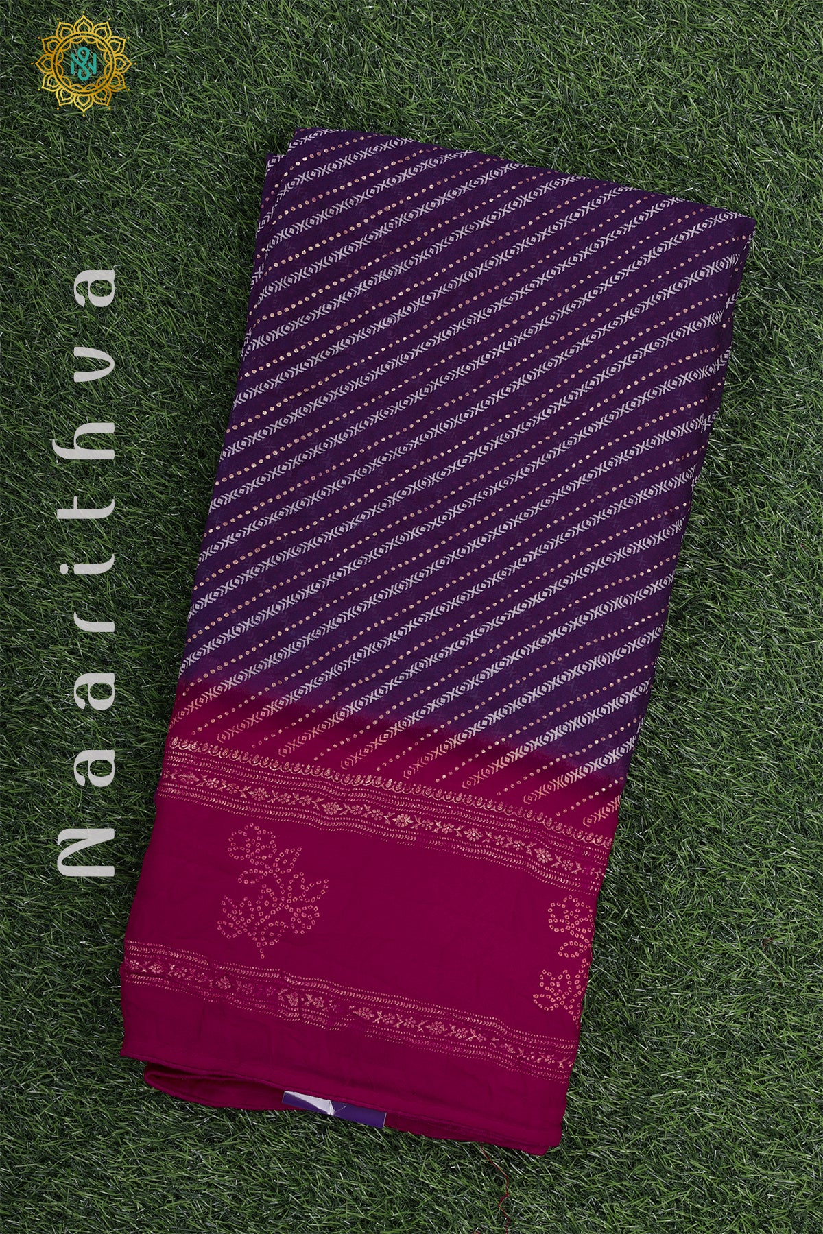 PURPLE WITH PINK - CRUSHED CHIFFON WITH FOIL PRINT