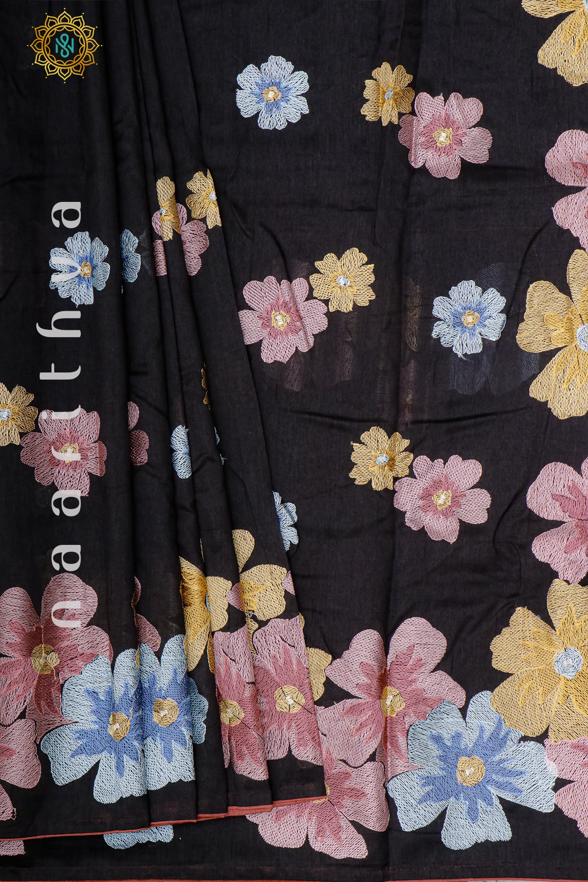 BLACK - SEMI TUSSAR SILK WITH EMBROIDER