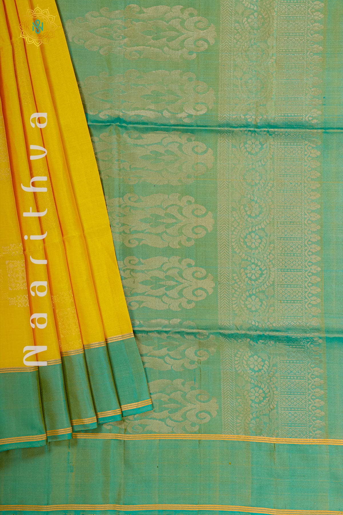 YELLOW WITH DUAL SHADE OF GREEN - PURE KANJIVARAM SOFT SILK